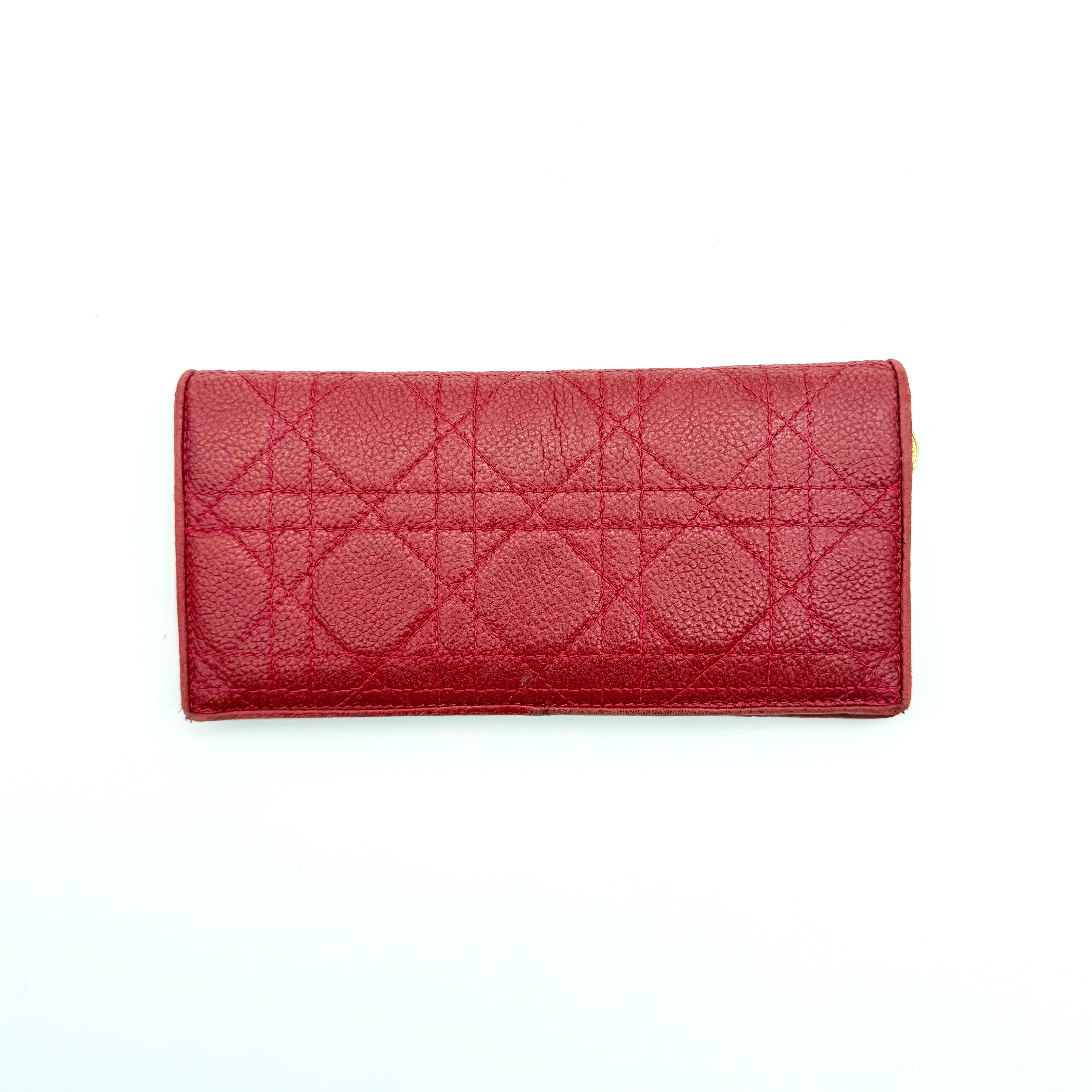 Christian Dior Lady Dior Quilted Long Wallet Red