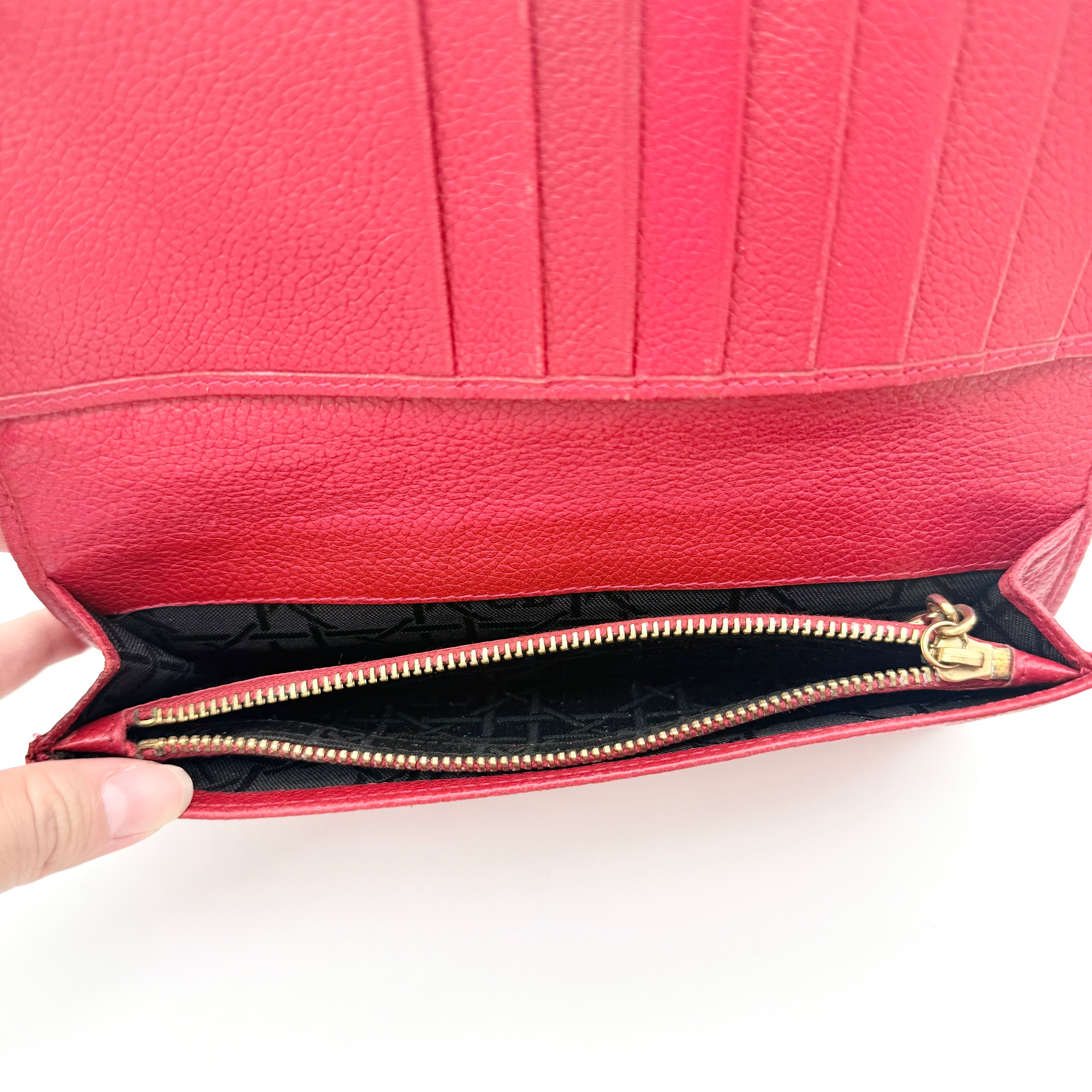 Christian Dior Lady Dior Quilted Long Wallet Red