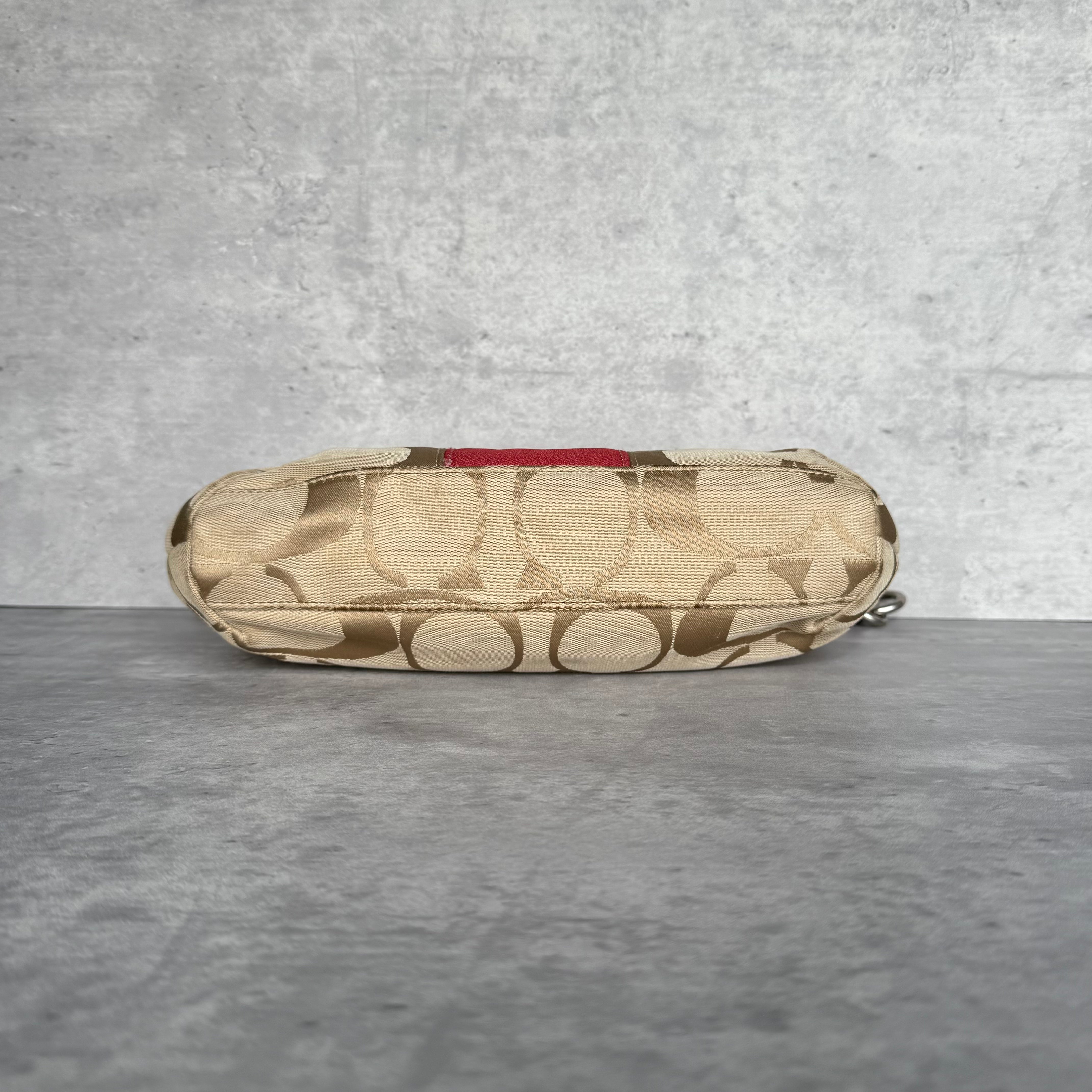 Coach 2Way Signature Stripe Shoulder Bag Beige/Red