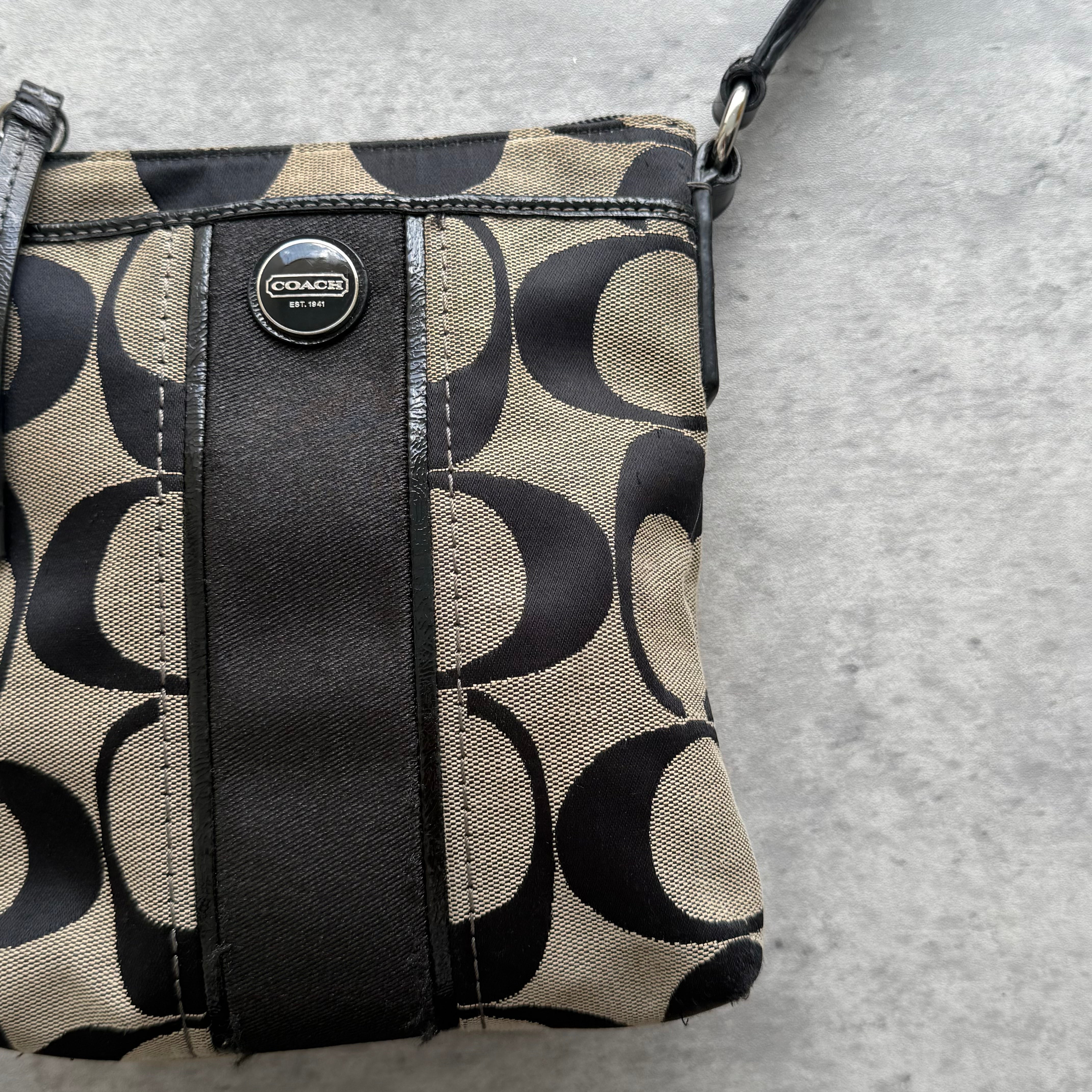 Coach Signature Stripe Swingpack Crossbody Bag Grey/Black