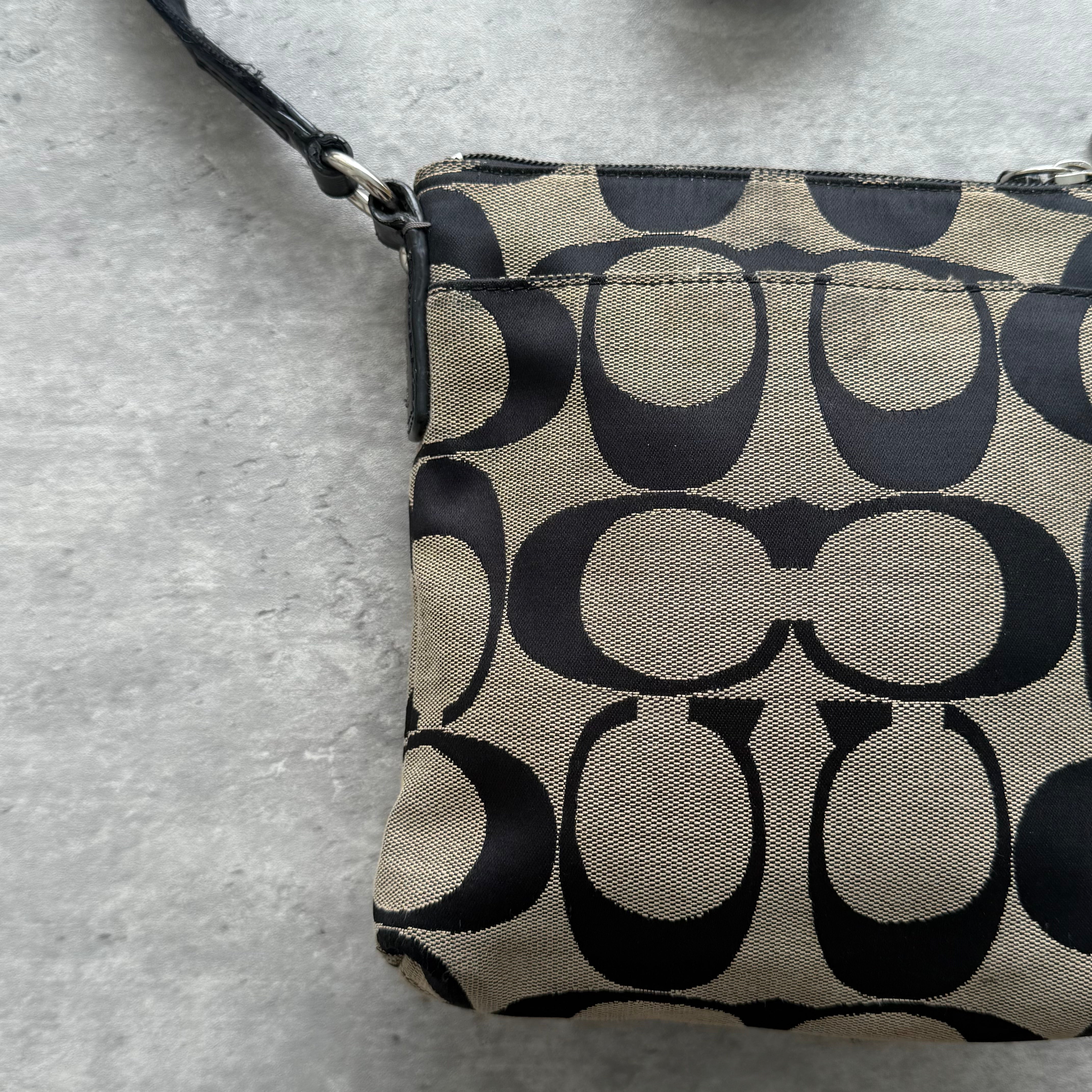 Coach Signature Stripe Swingpack Crossbody Bag Grey/Black