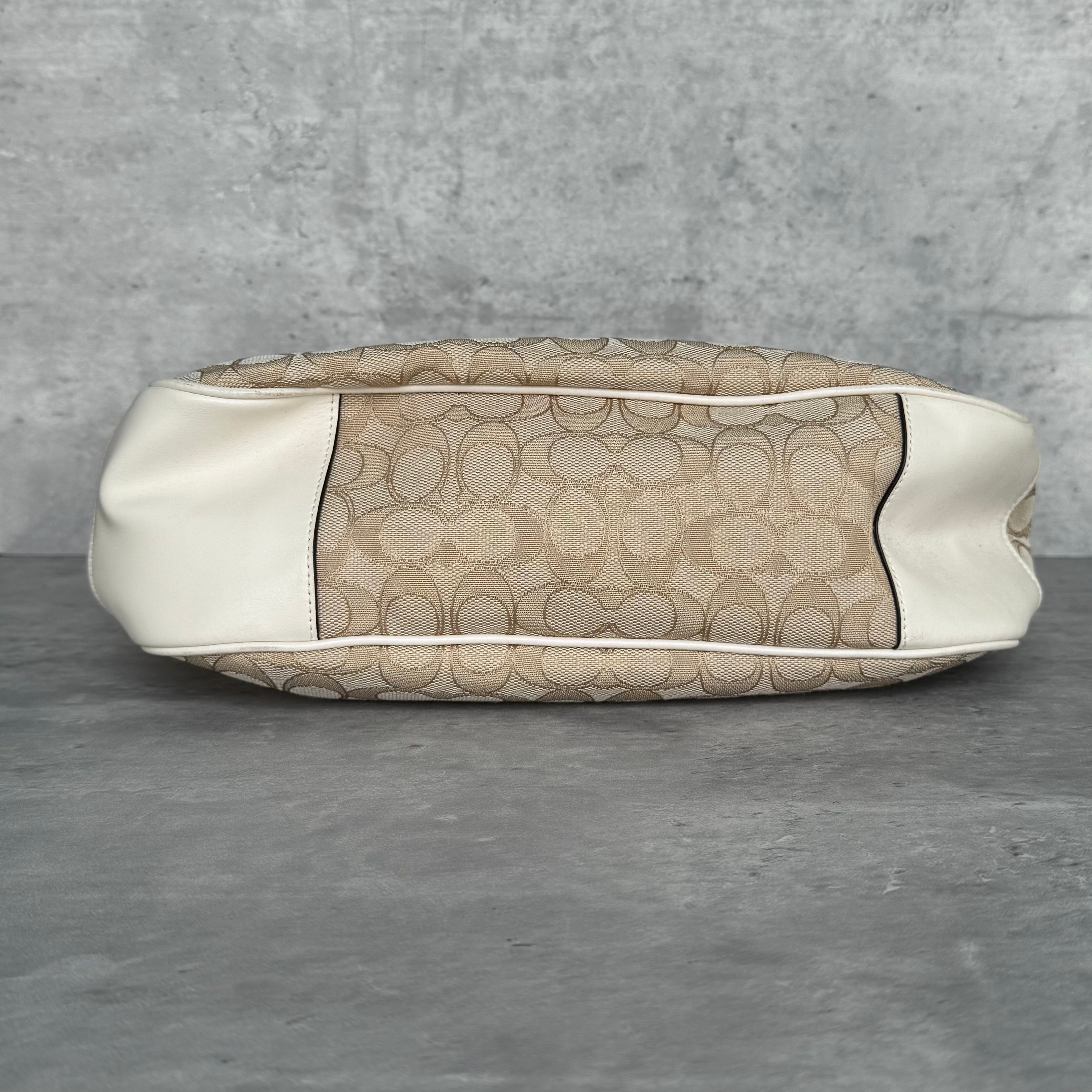 Coach Signature Canvas Hobo Shoulder Bag Beige/White