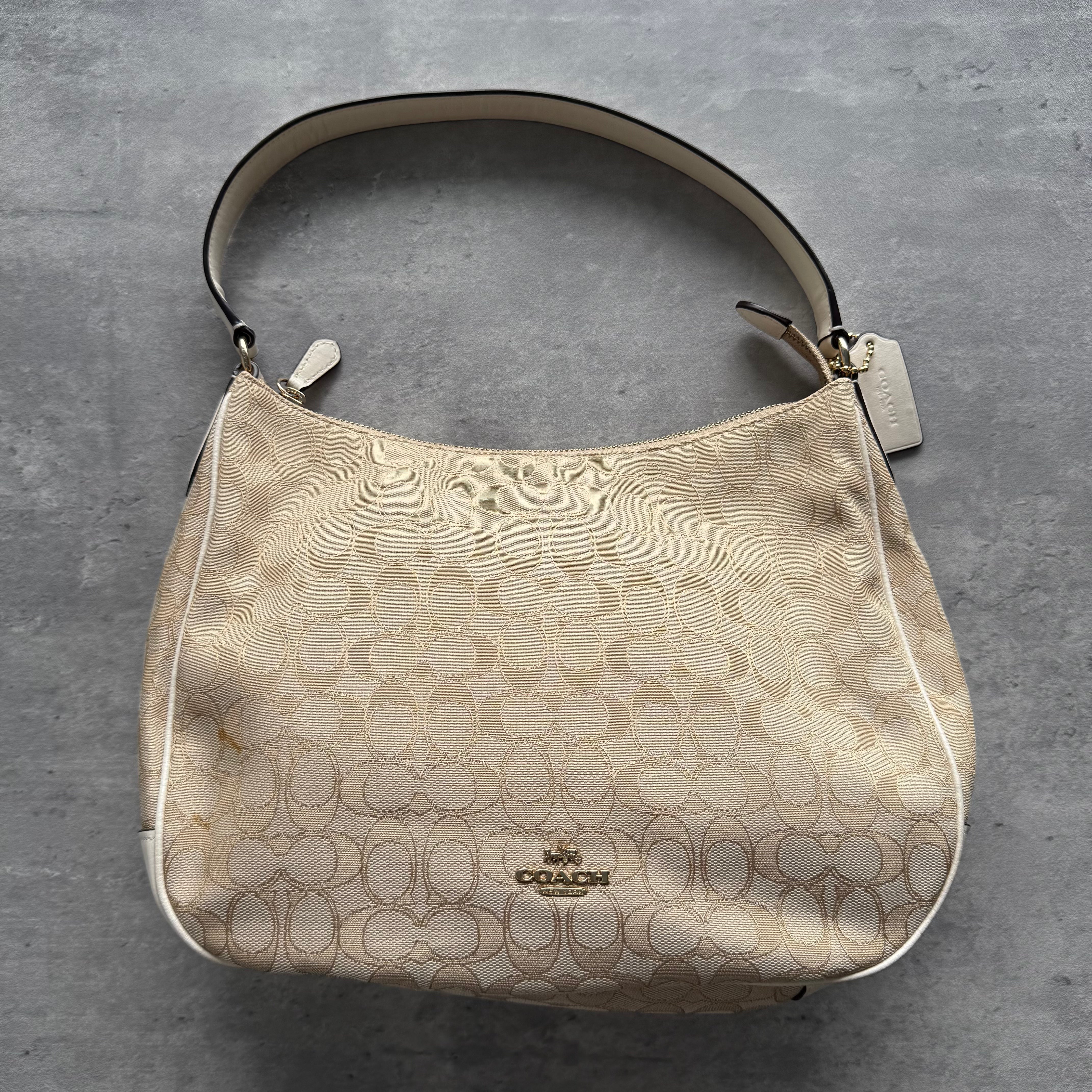 Coach Signature Canvas Hobo Shoulder Bag Beige/White