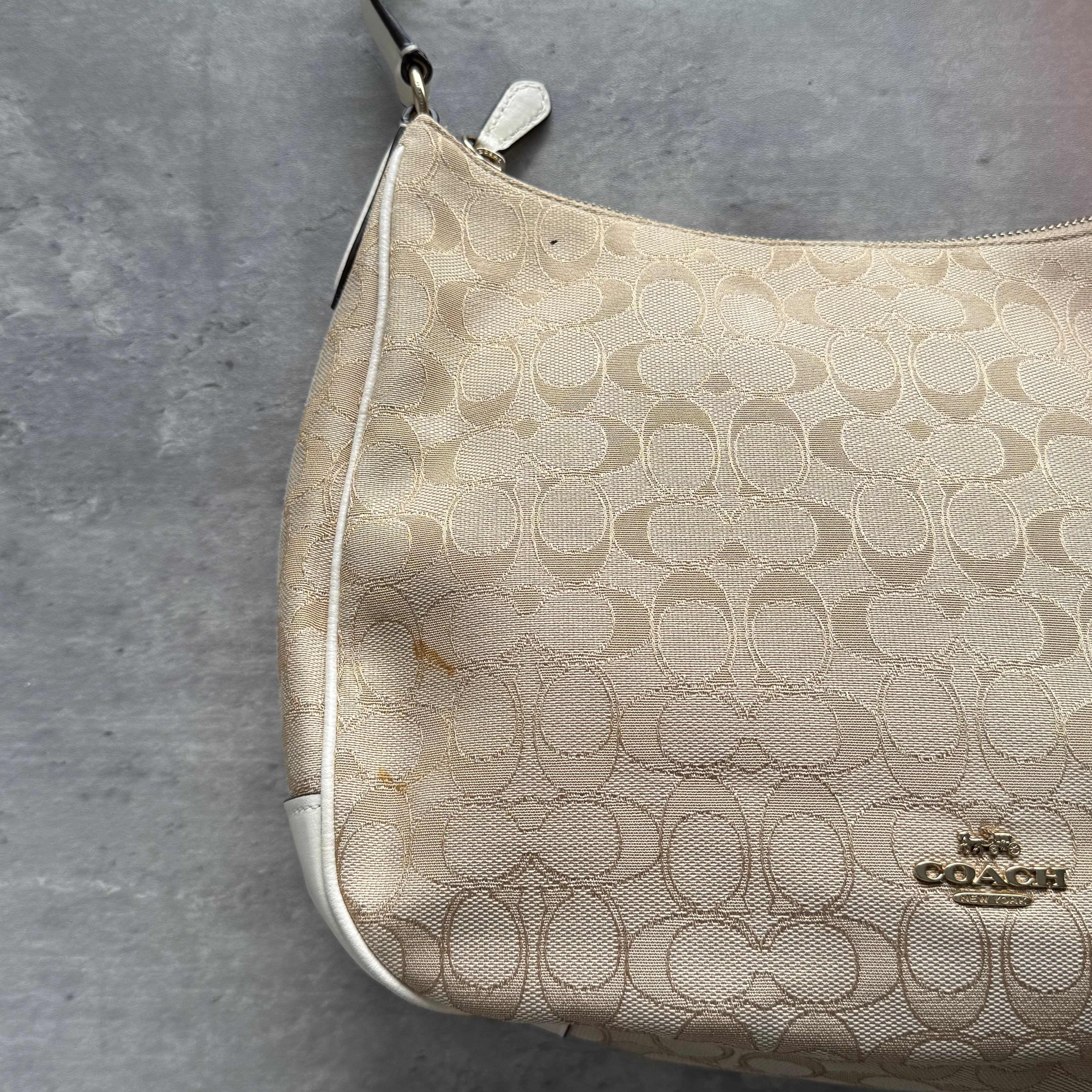 Coach Signature Canvas Hobo Shoulder Bag Beige/White