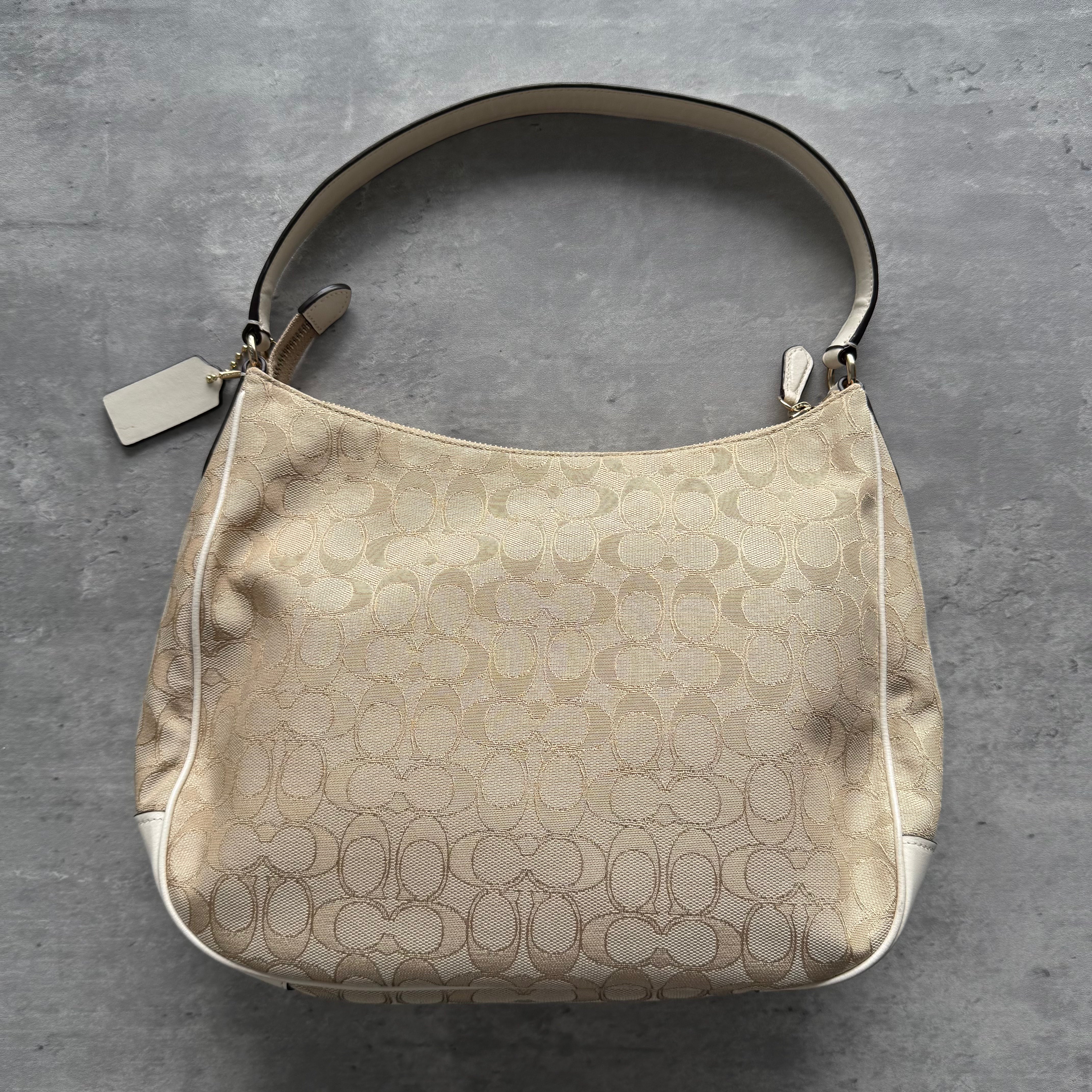 Coach Signature Canvas Hobo Shoulder Bag Beige/White