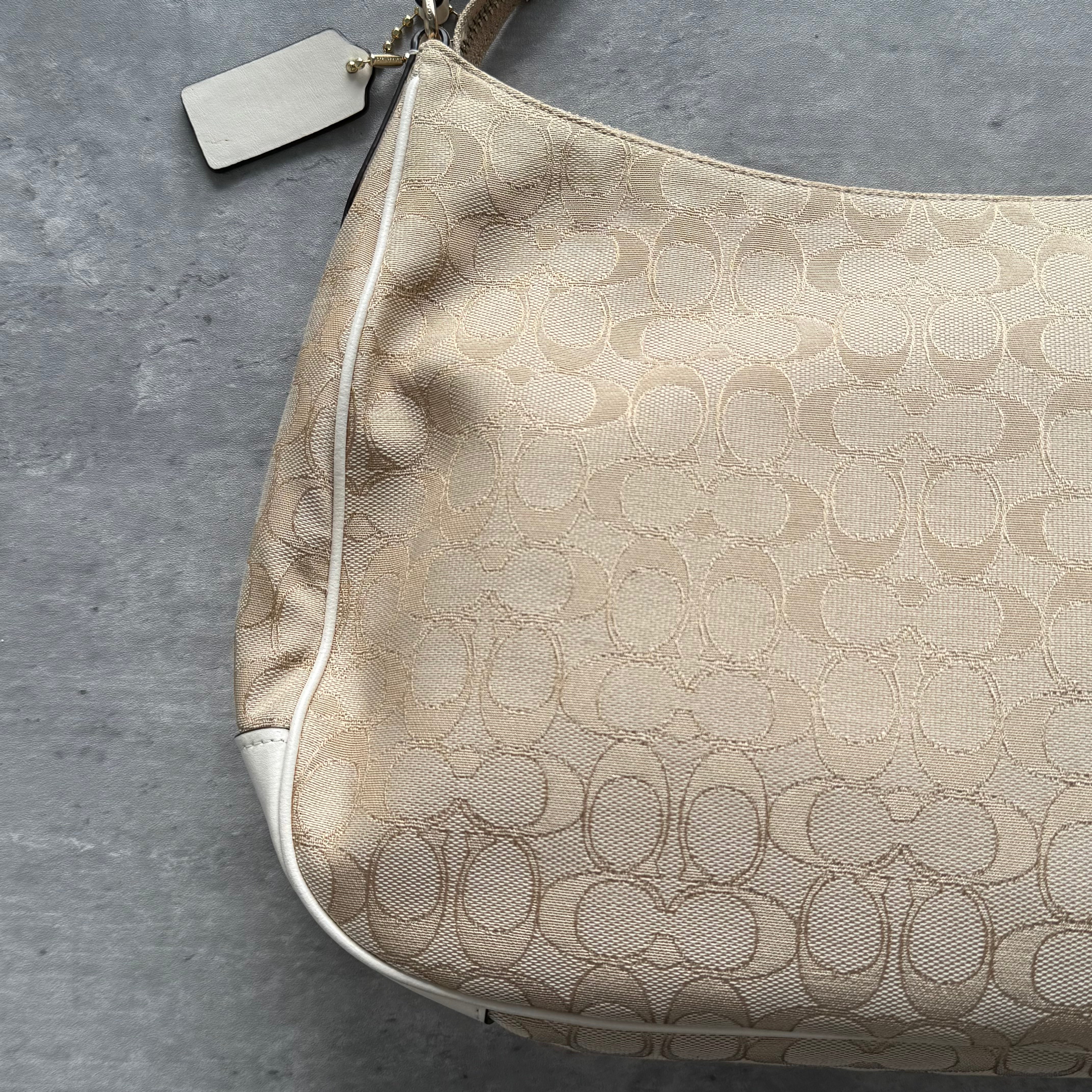 Coach Signature Canvas Hobo Shoulder Bag Beige/White