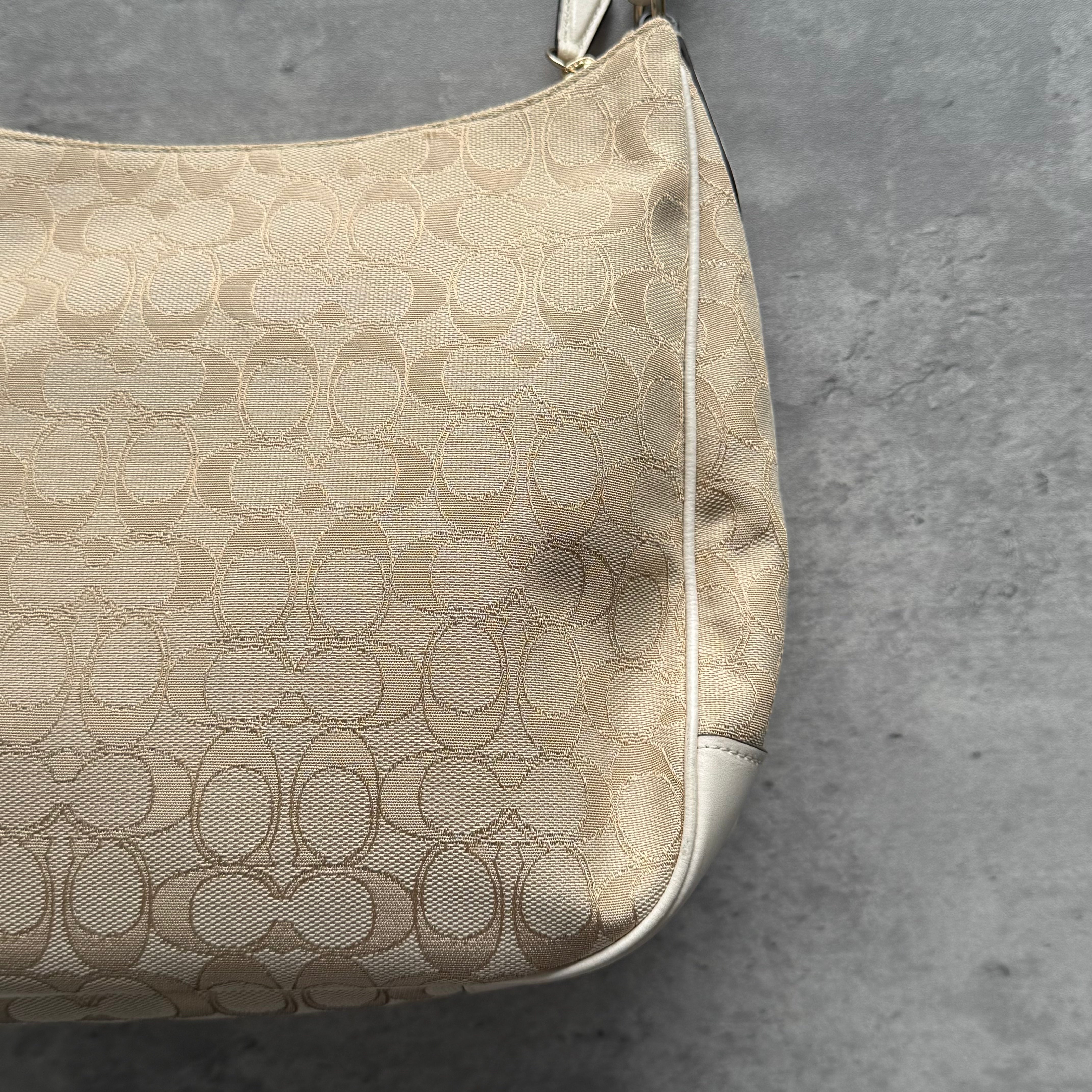 Coach Signature Canvas Hobo Shoulder Bag Beige/White