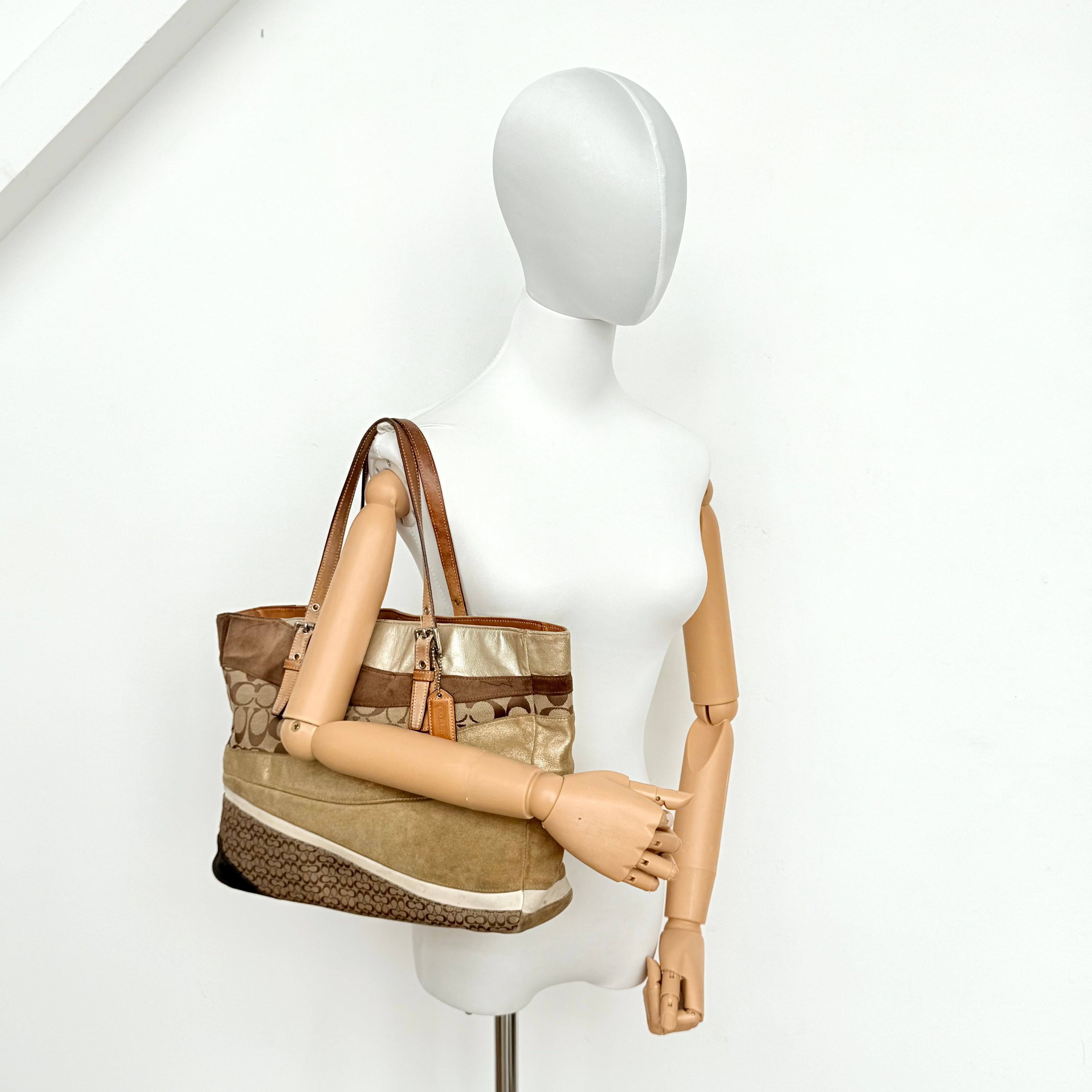 Coach Y2K Signature Wave Patchwork Gallery Tote Bag Brown