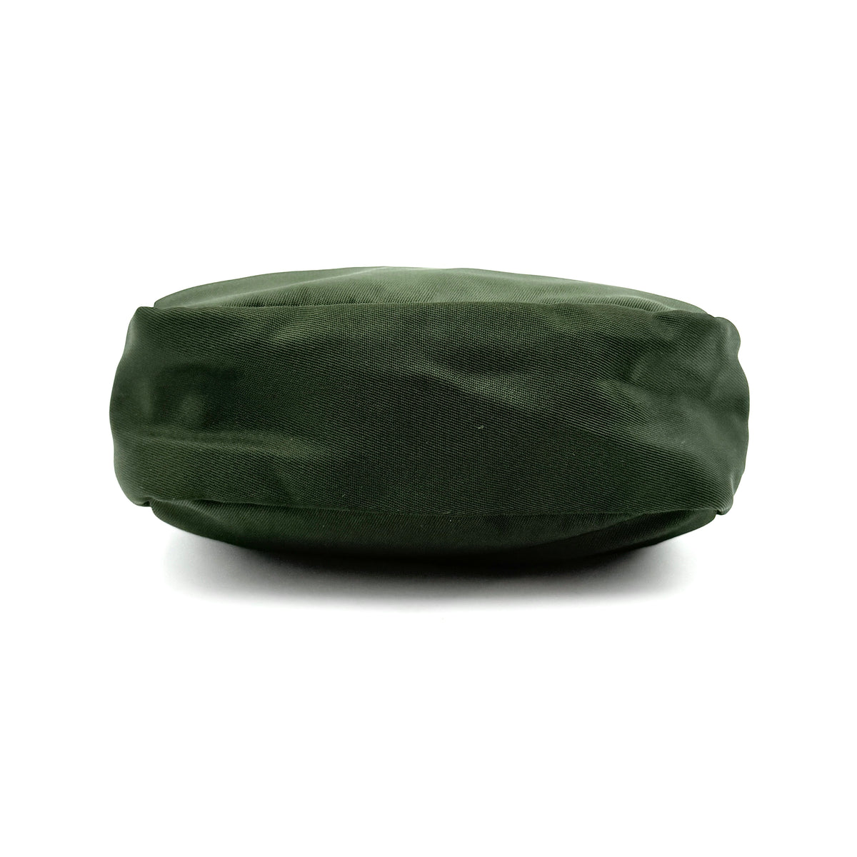 Prada Nylon Utility Pouch in dark green with silver triangle logo and zip closure.
