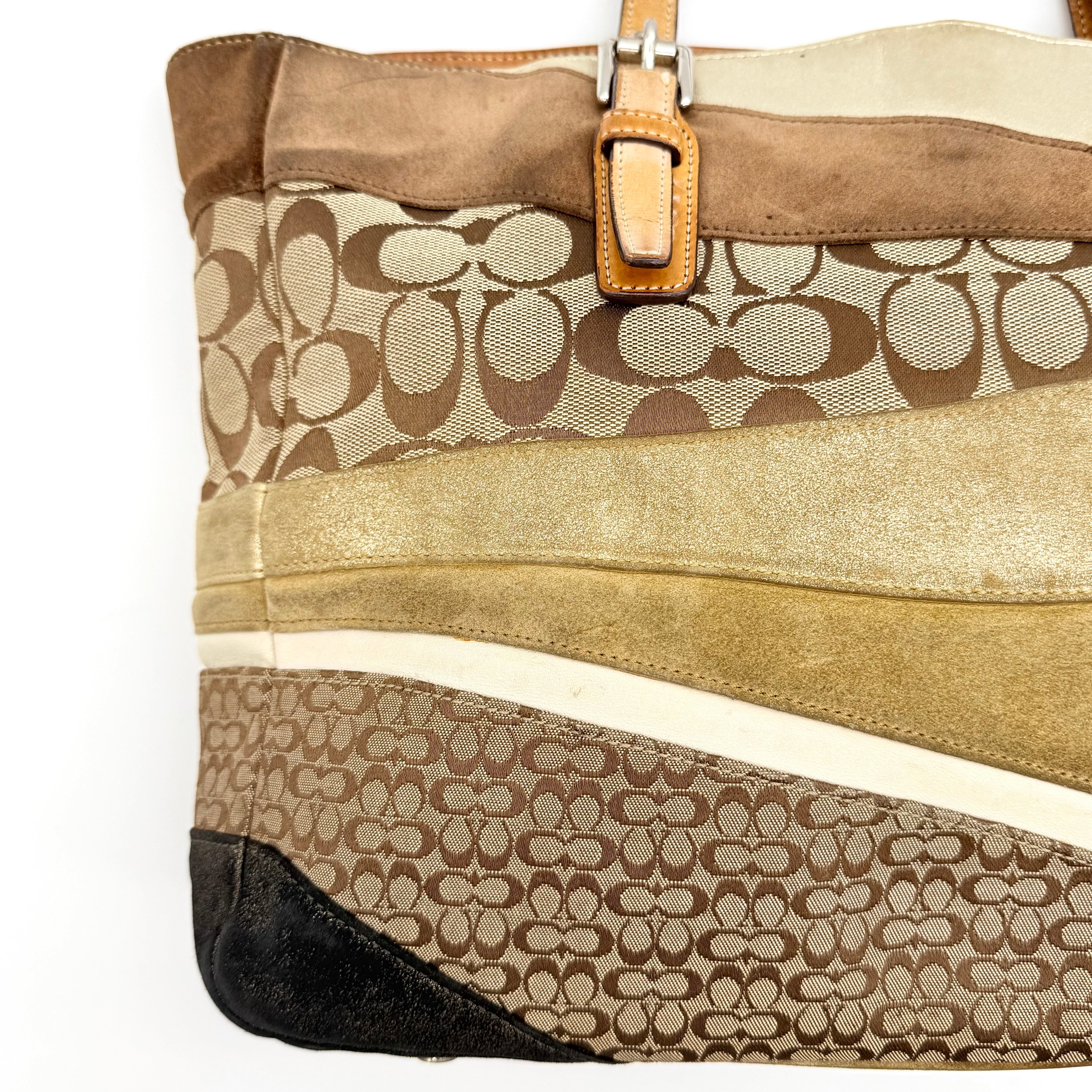 Coach Y2K Signature Wave Patchwork Gallery Tote Bag Brown