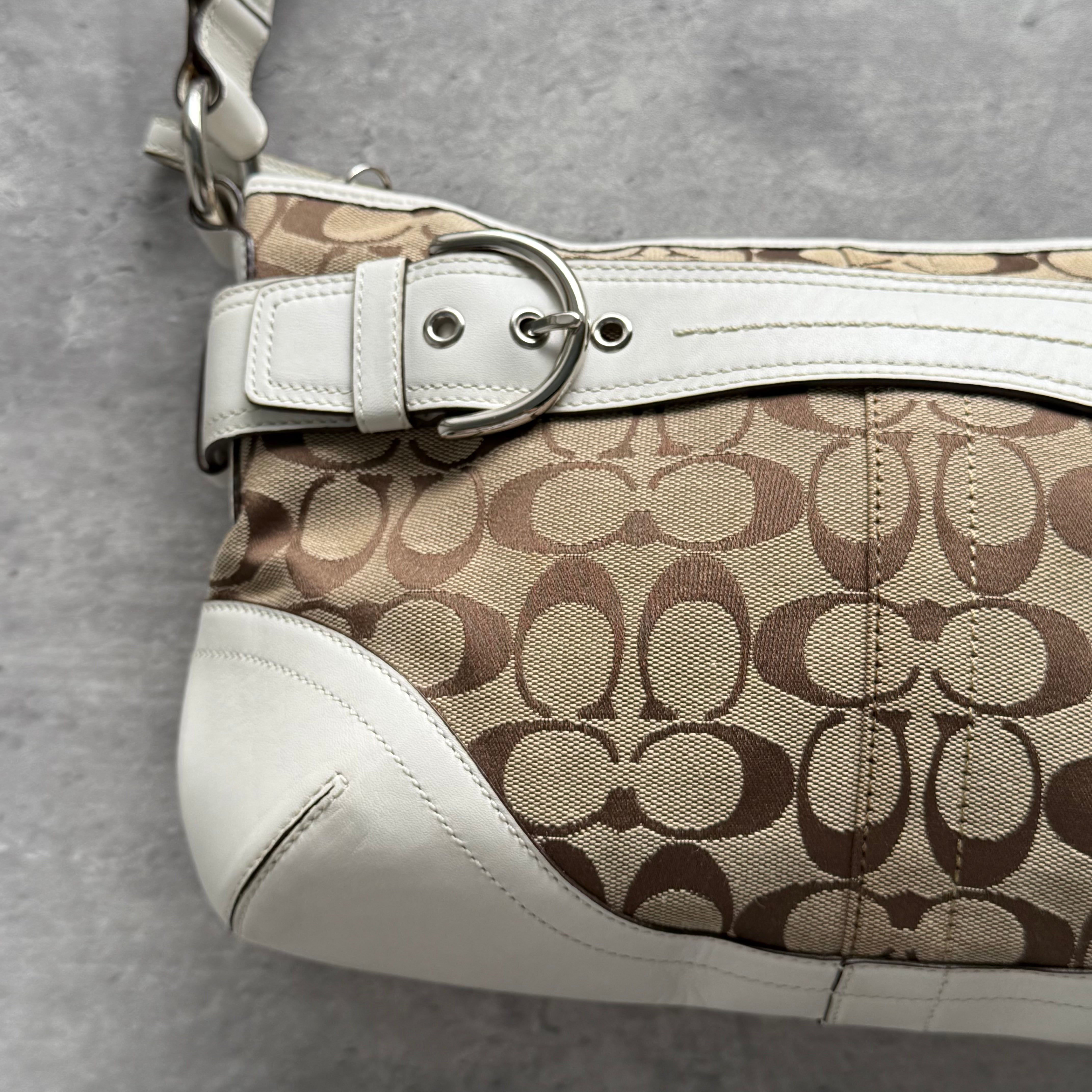 Coach 2Way Signature Sufflette Shoulder Bag Beige/White