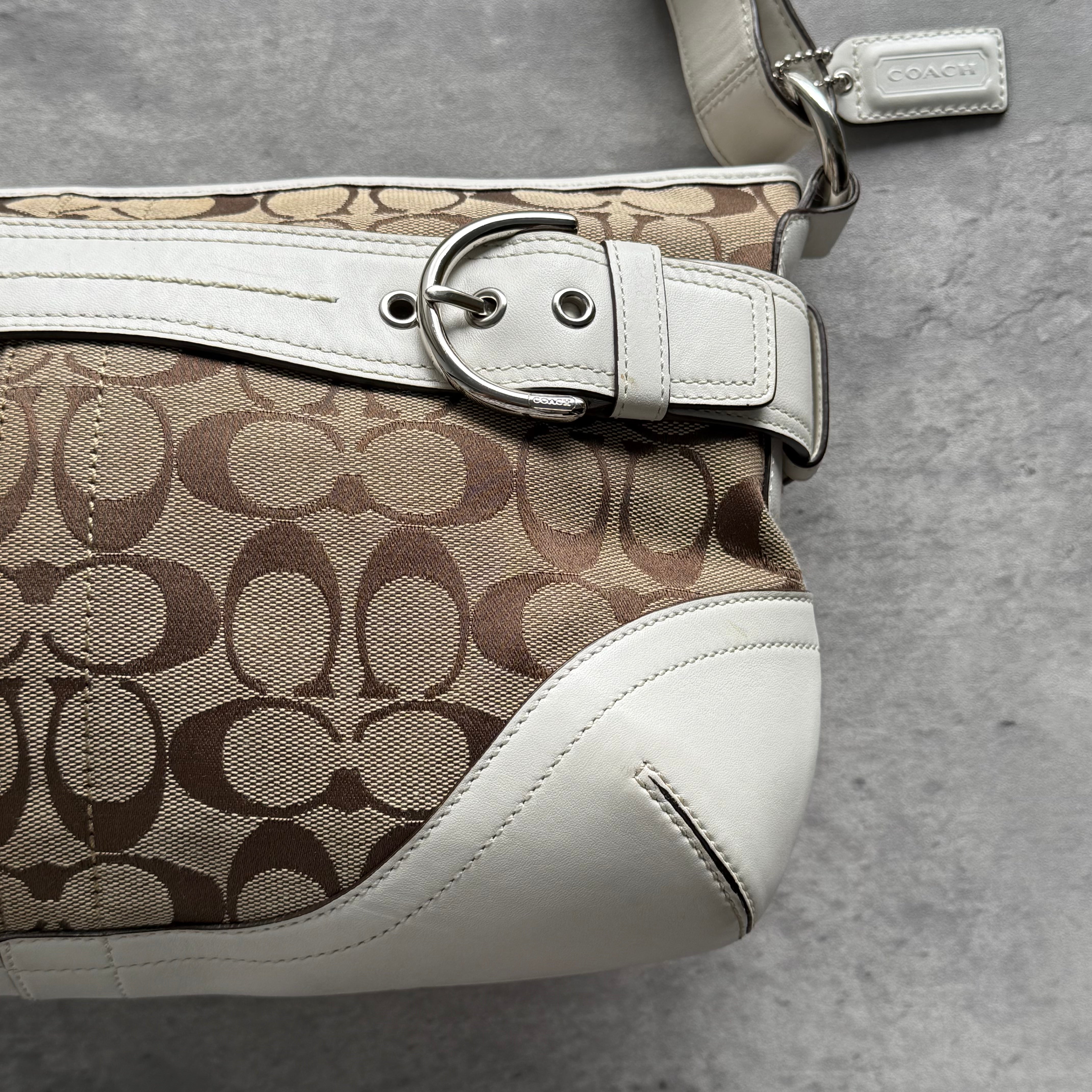 Coach 2Way Signature Sufflette Shoulder Bag Beige/White
