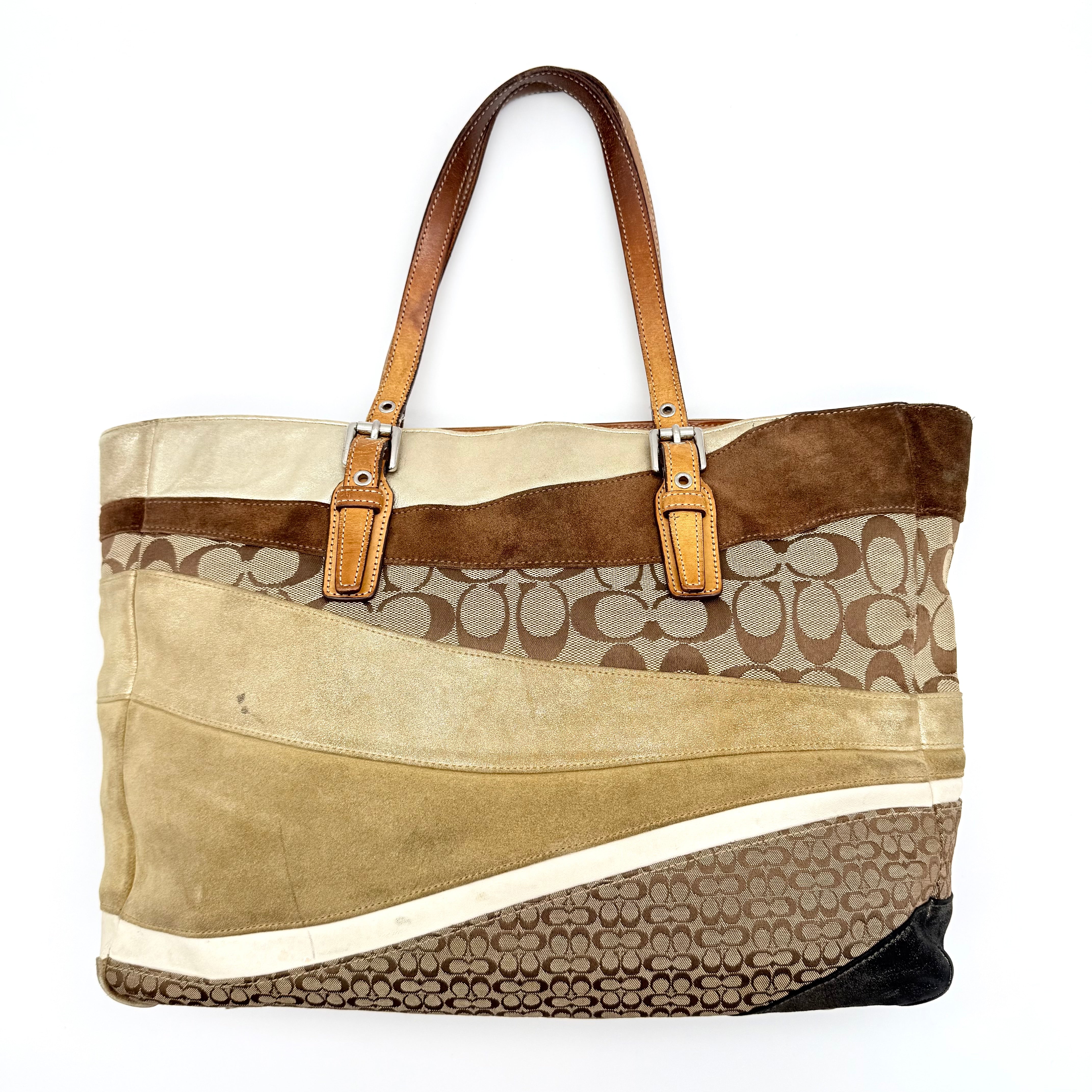 Coach Y2K Signature Wave Patchwork Gallery Tote Bag Brown