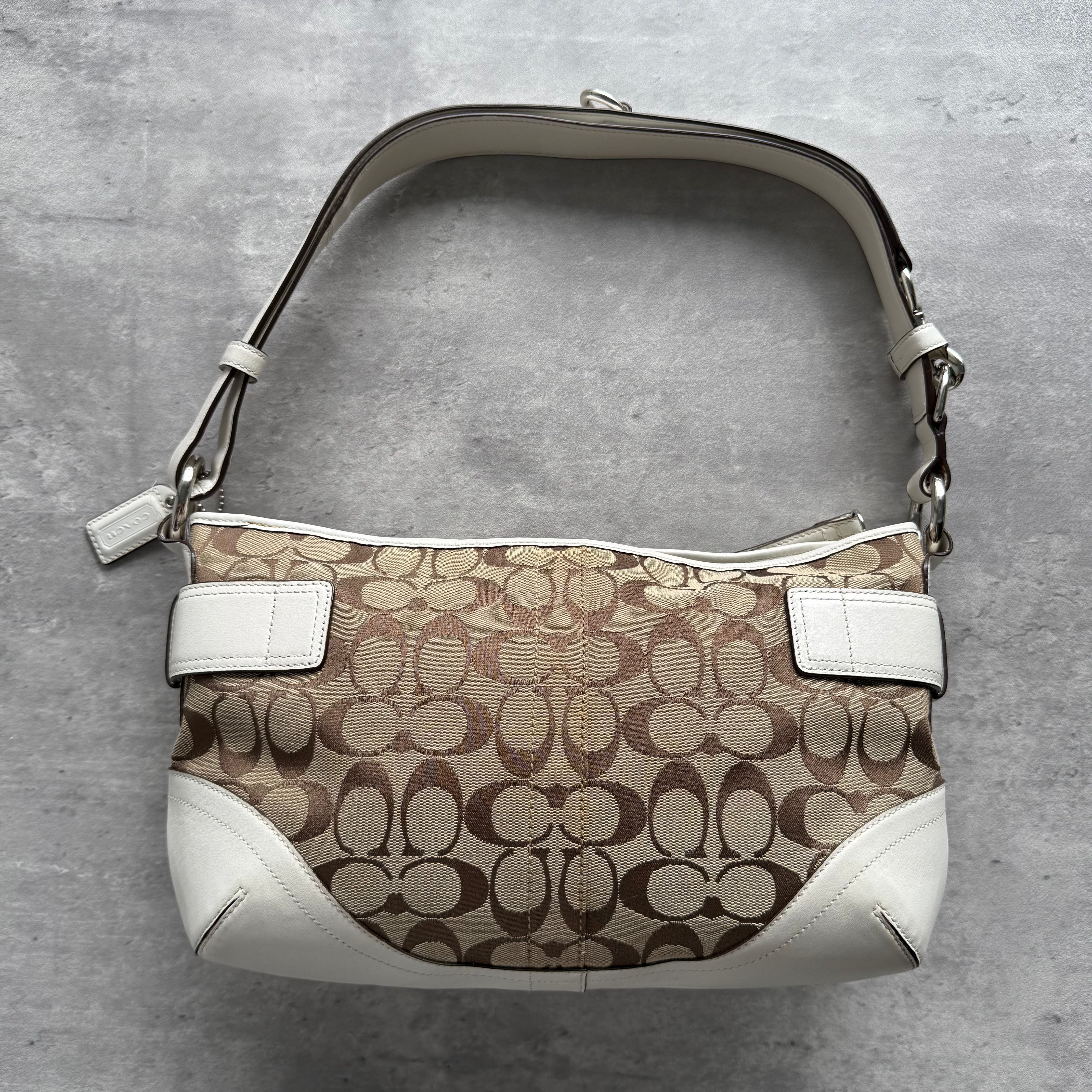 Coach 2Way Signature Sufflette Shoulder Bag Beige/White