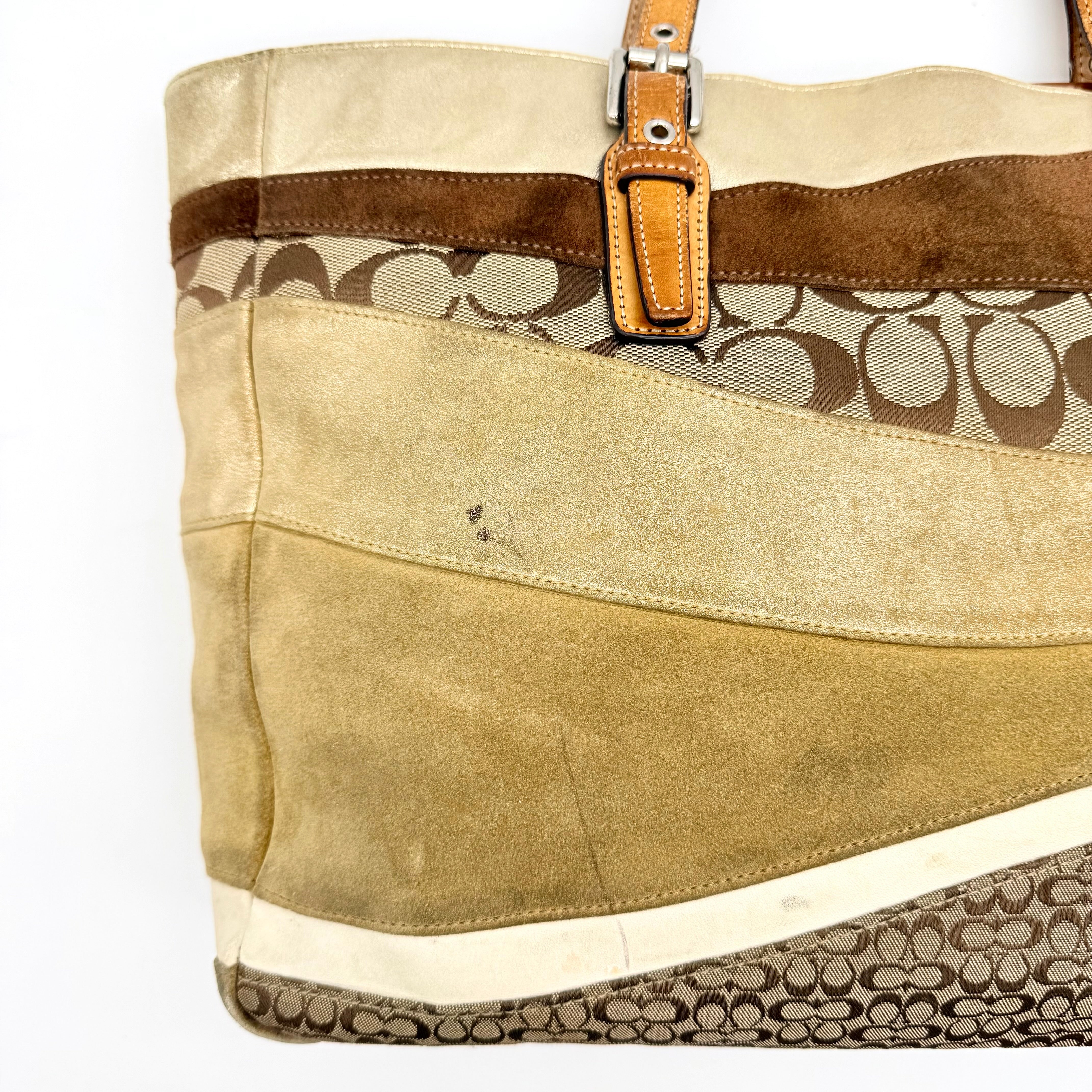 Coach Y2K Signature Wave Patchwork Gallery Tote Bag Brown