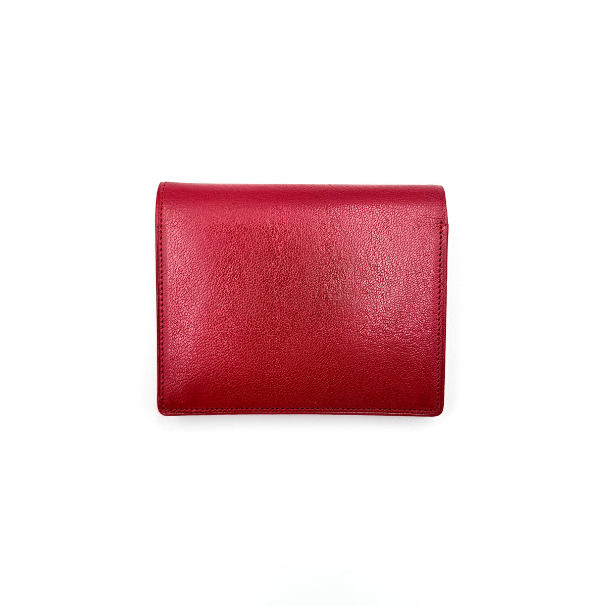 Burberry Nova Check bifold wallet in grained red leather with signature tartan interior, shown closed against a white background