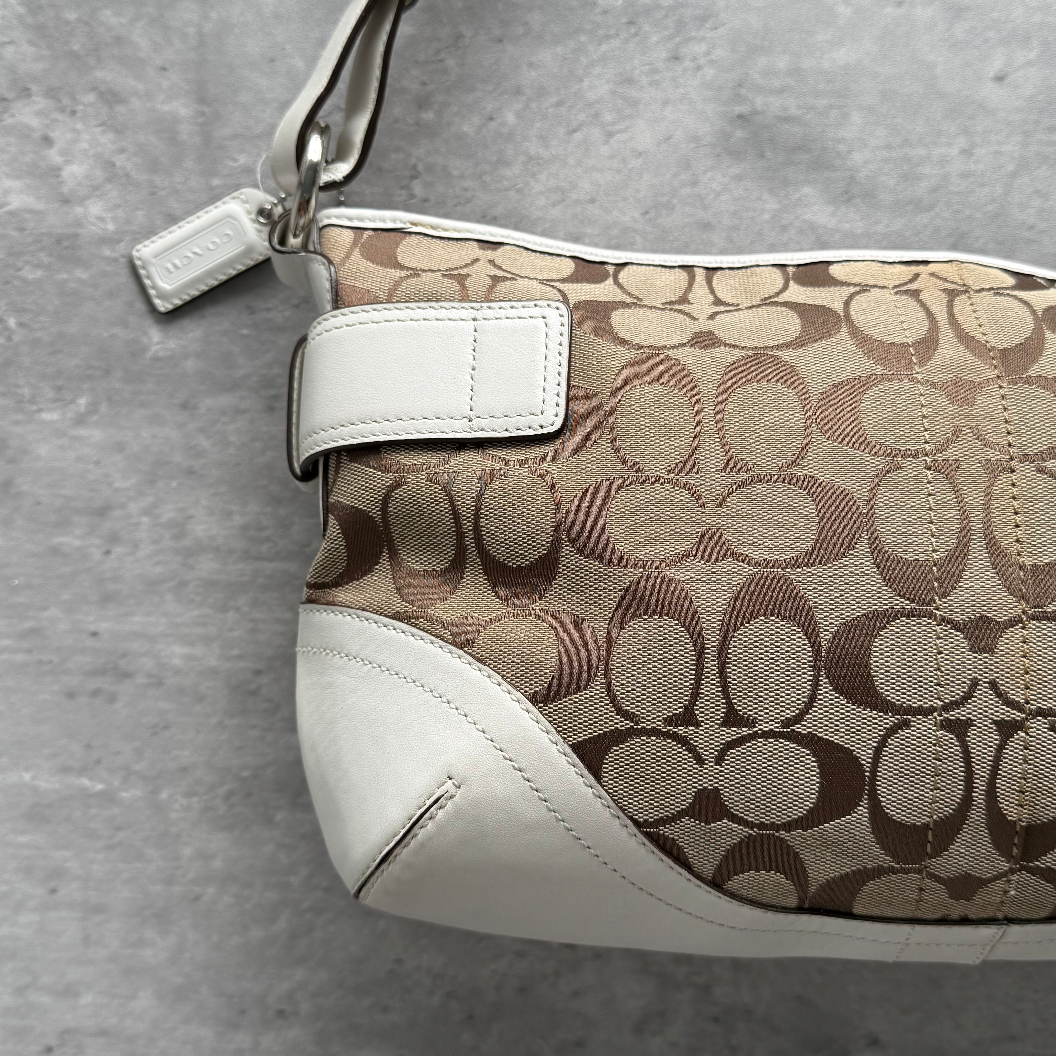 Coach 2Way Signature Sufflette Shoulder Bag Beige/White