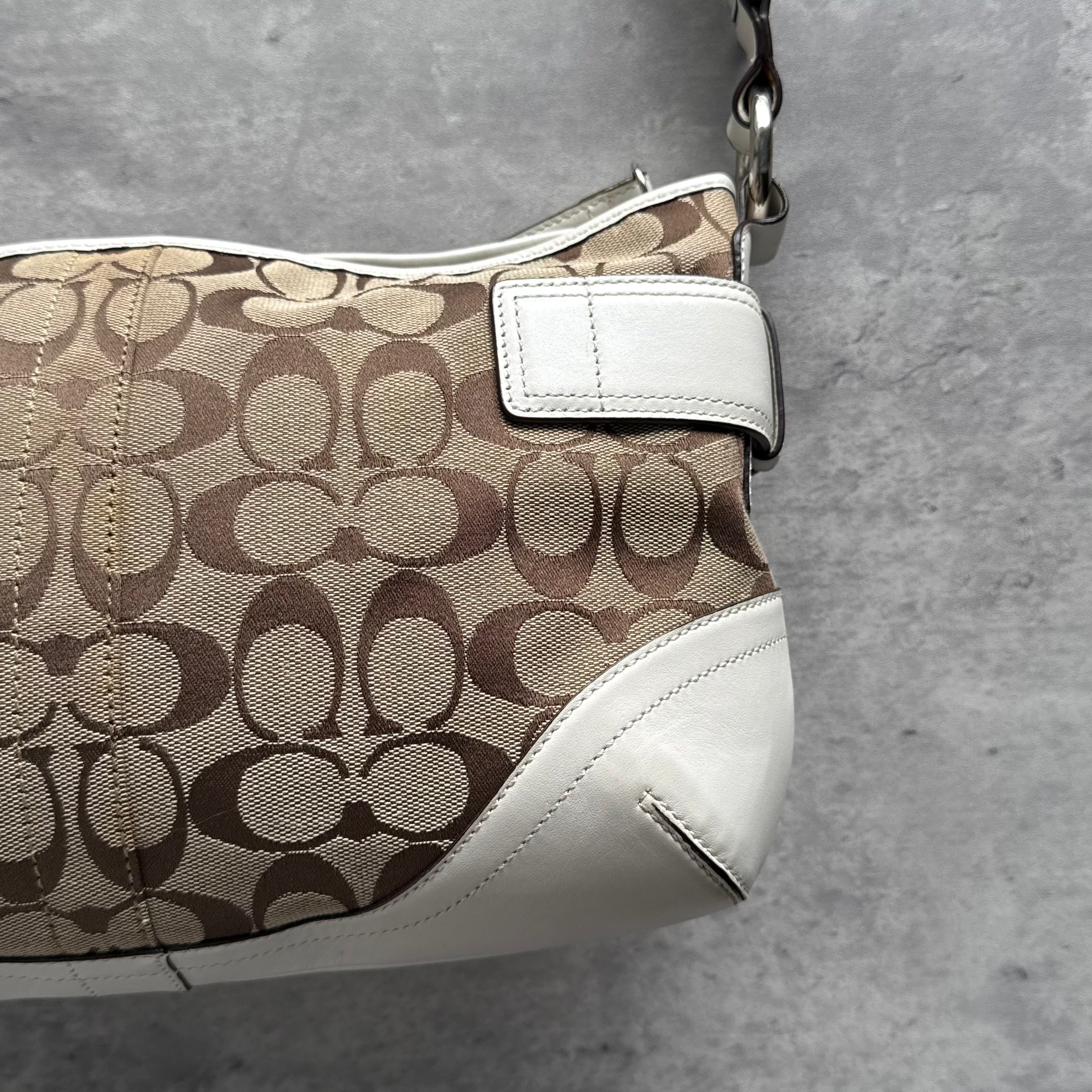 Coach 2Way Signature Sufflette Shoulder Bag Beige/White