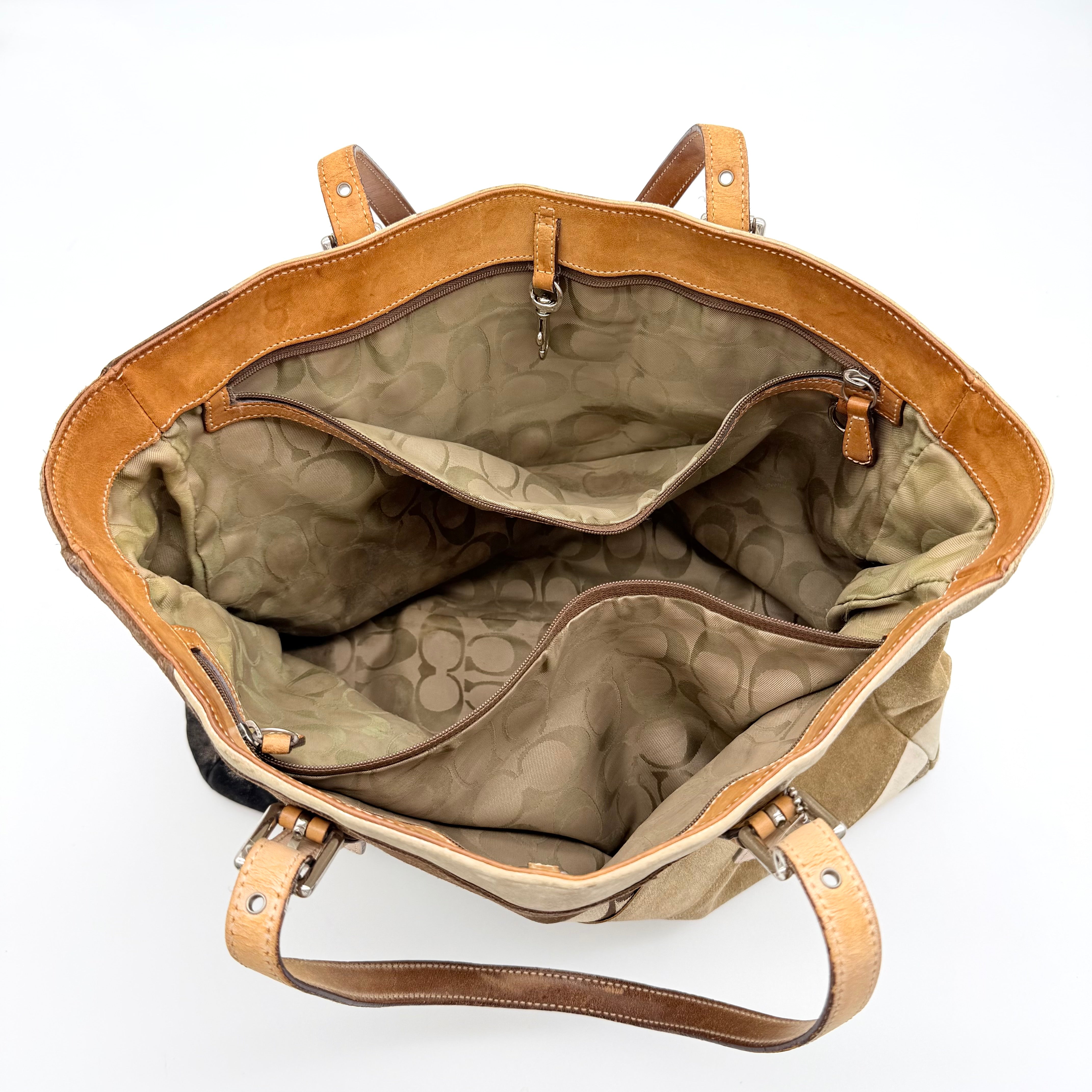 Coach Y2K Signature Wave Patchwork Gallery Tote Bag Brown