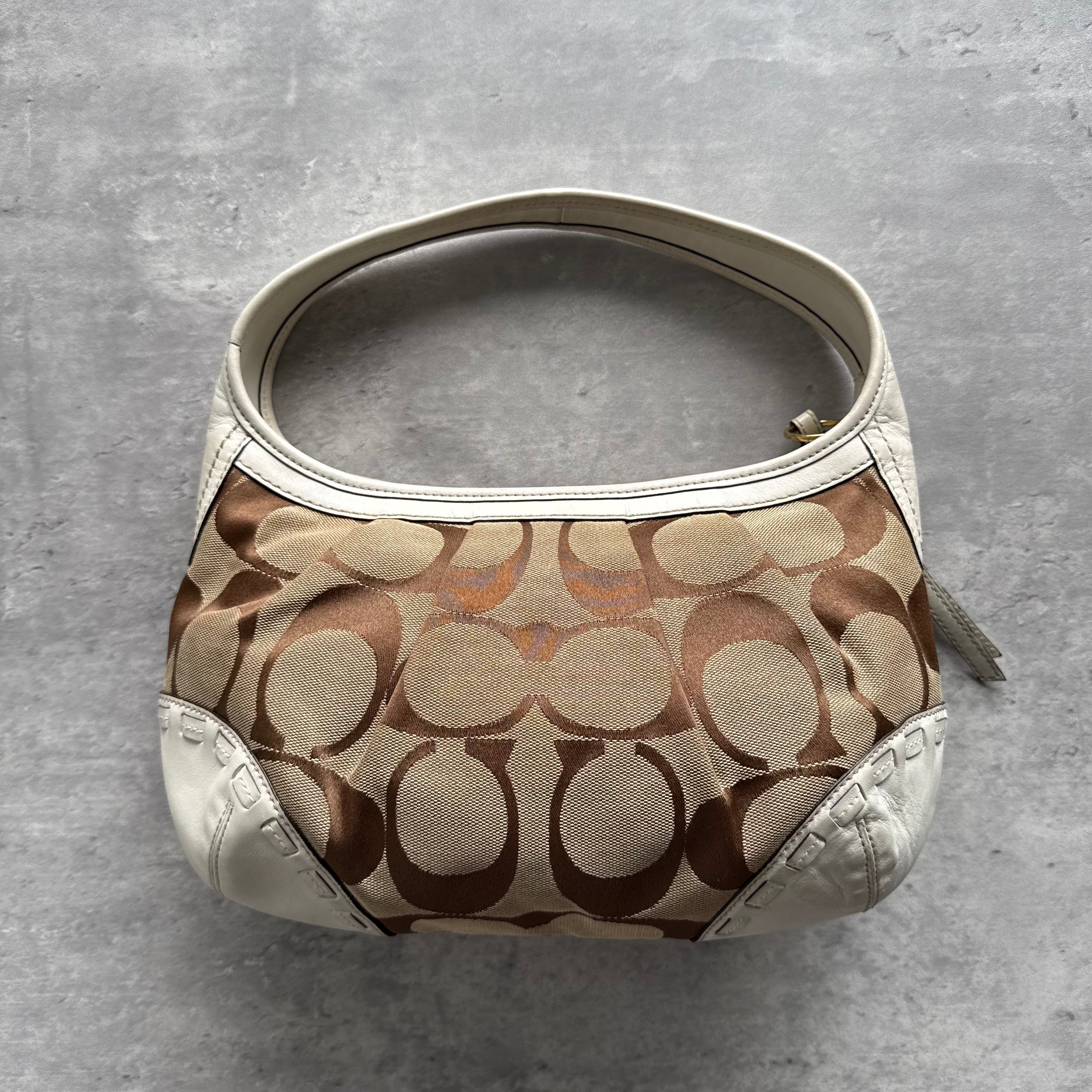 Coach Signature Ergo Shoulder Bag Beige/White