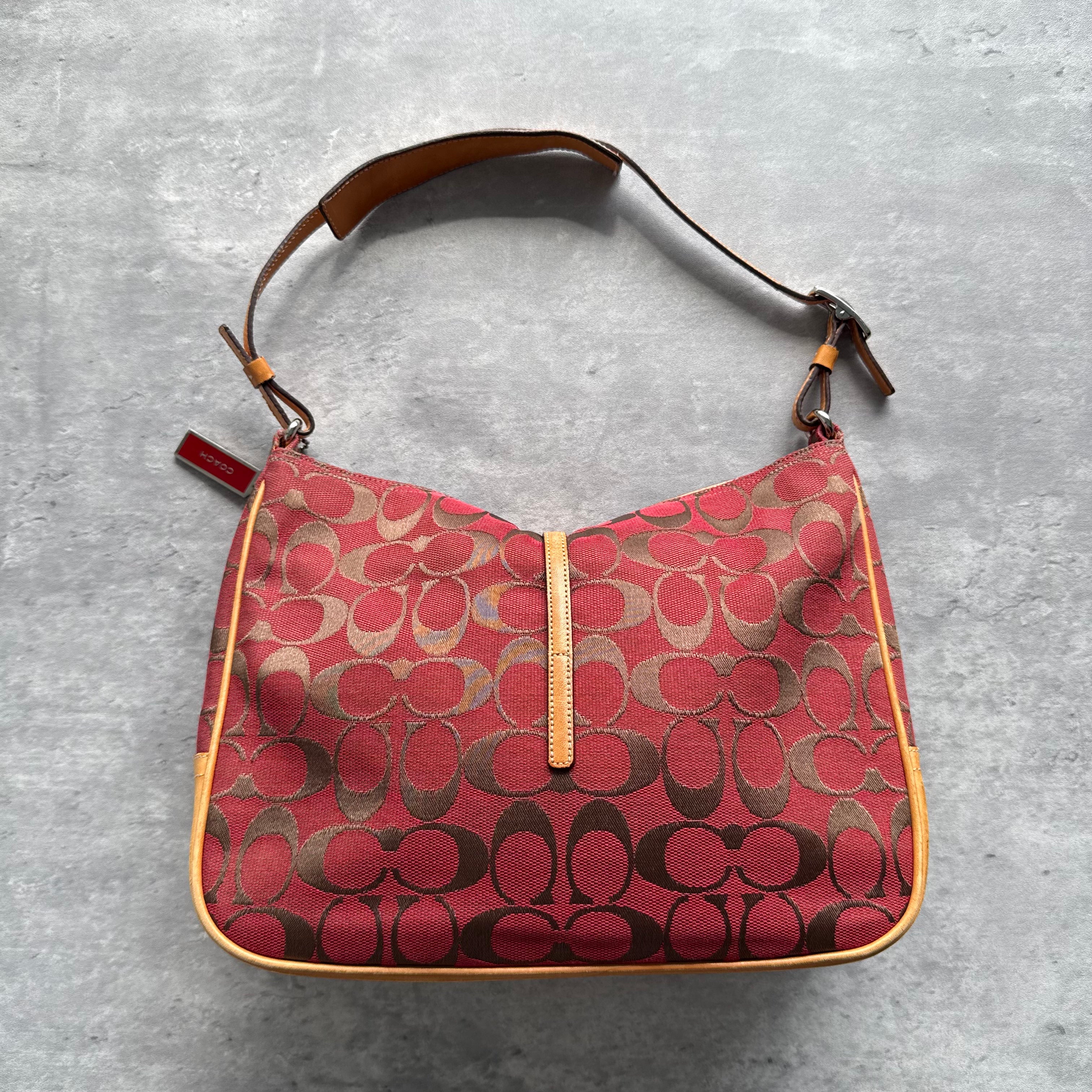 Coach Hobo Signature Clip Canvas Handbag 'Red/Beige'