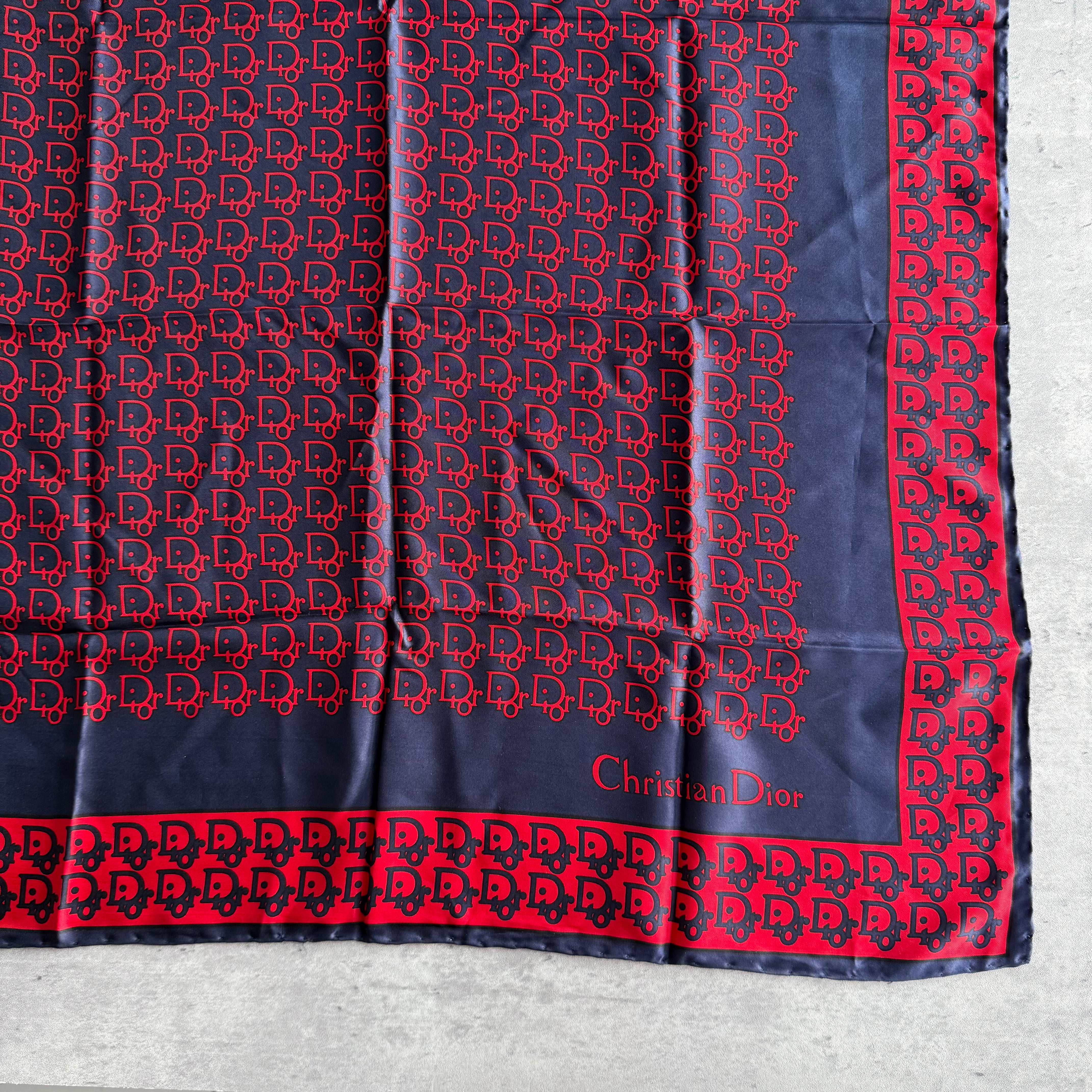 Dior Monogram Logo Silk Scarf Red/Navy