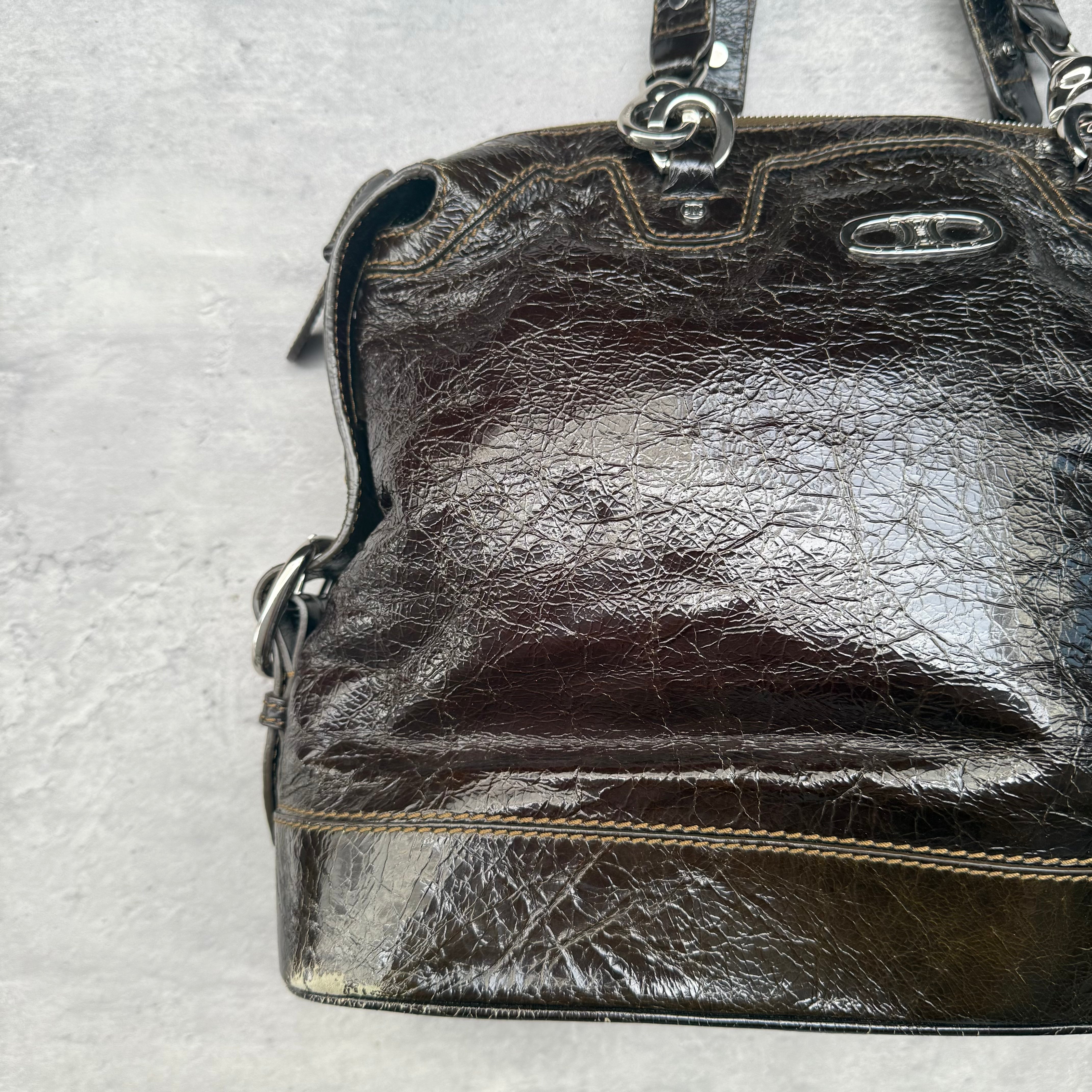 Celine 2007 Crinkled Patent Leather ShoulderBag Brown