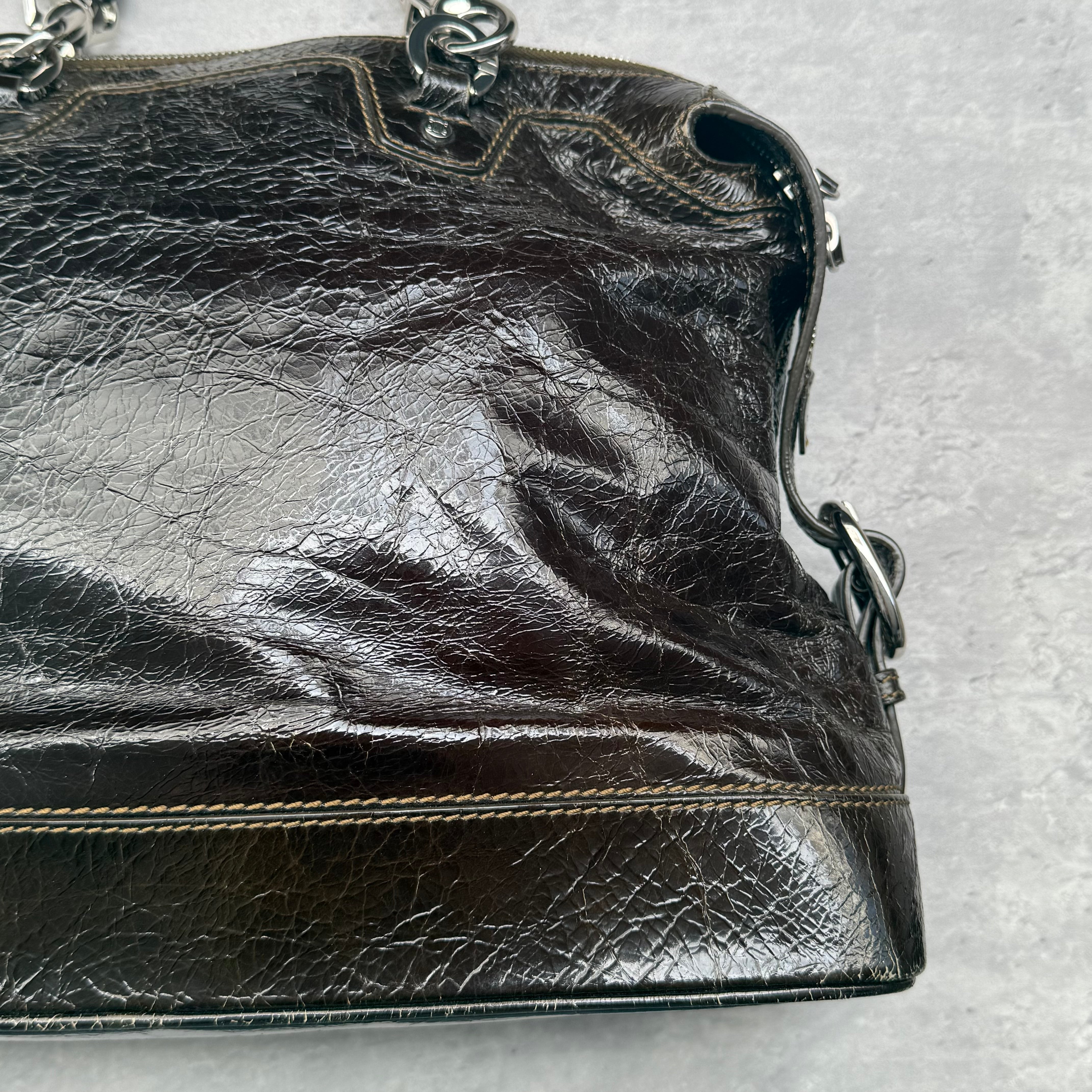 Celine 2007 Crinkled Patent Leather ShoulderBag Brown