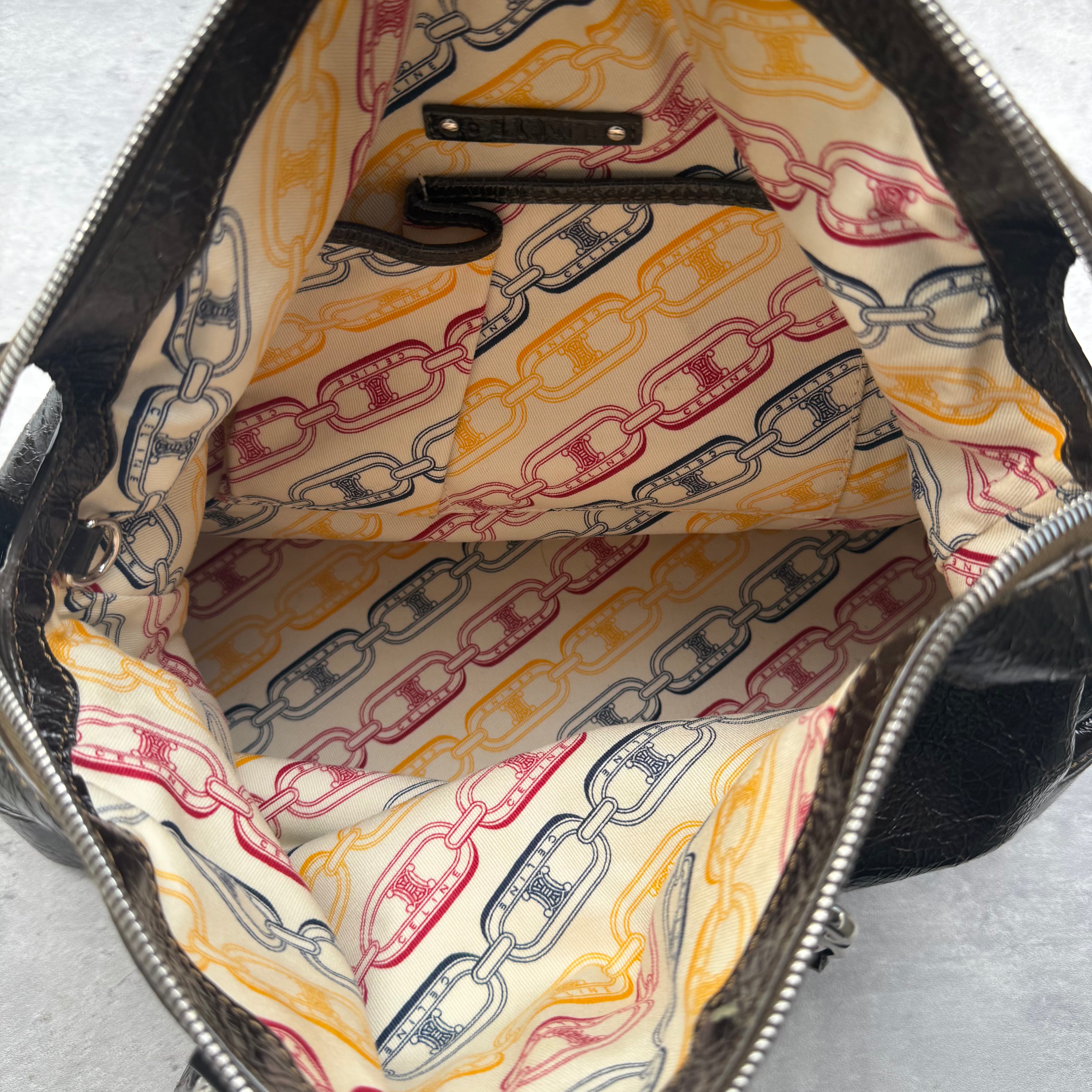 Celine 2007 Crinkled Patent Leather ShoulderBag Brown