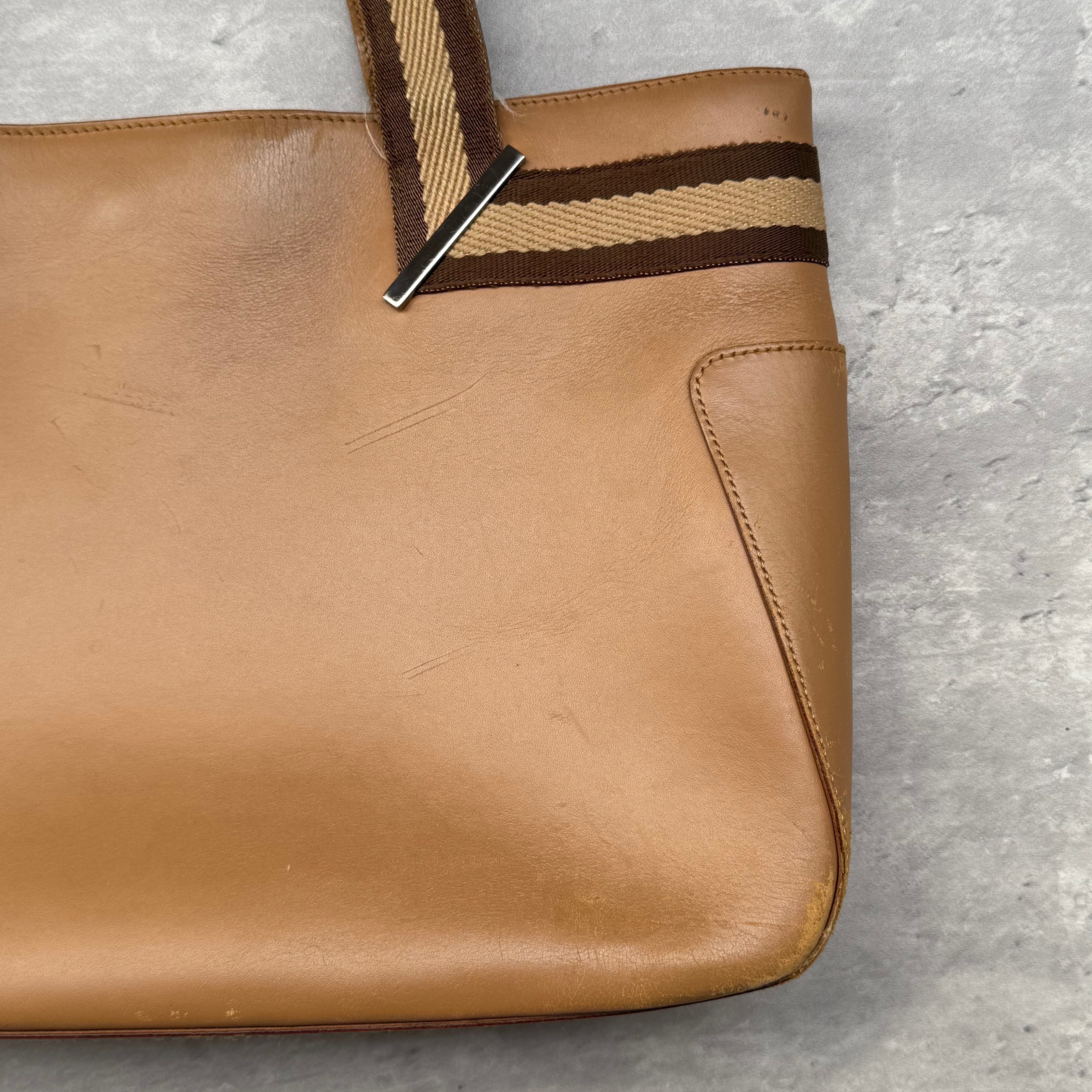 Gucci Stripe Web Leather HandBag Brown