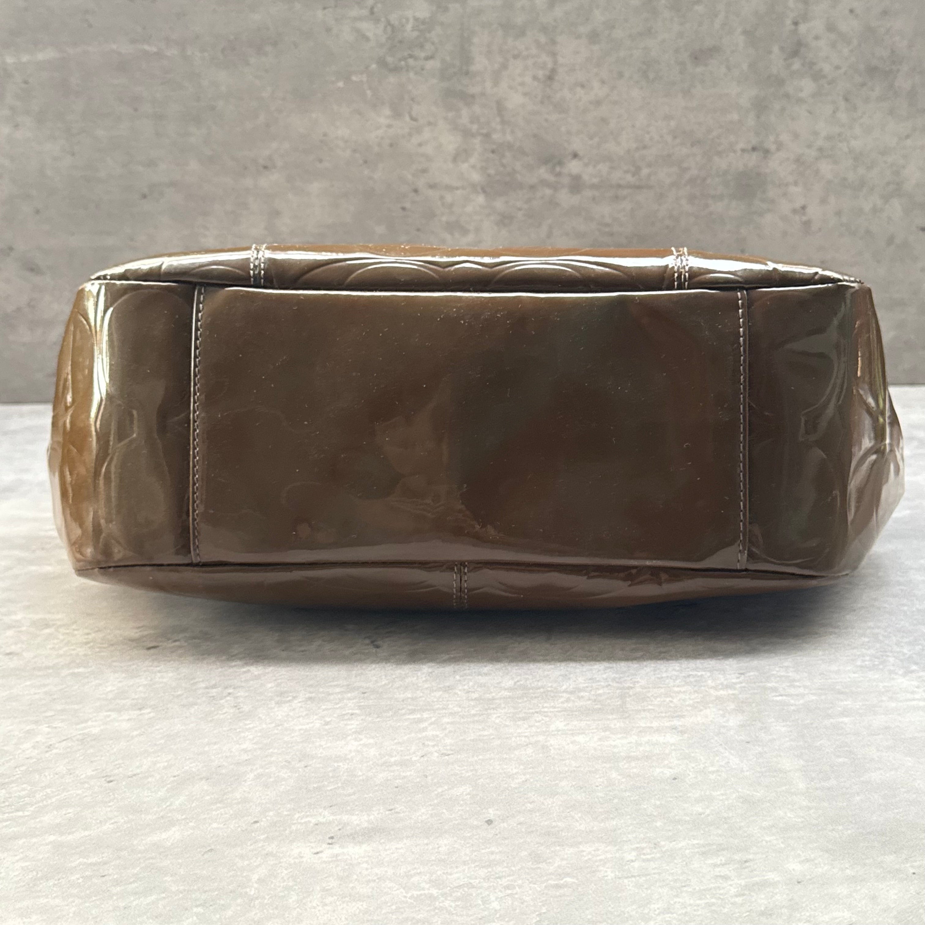 Coach Op Art Embossed Patent Leather Gallery Tote Bag Brown