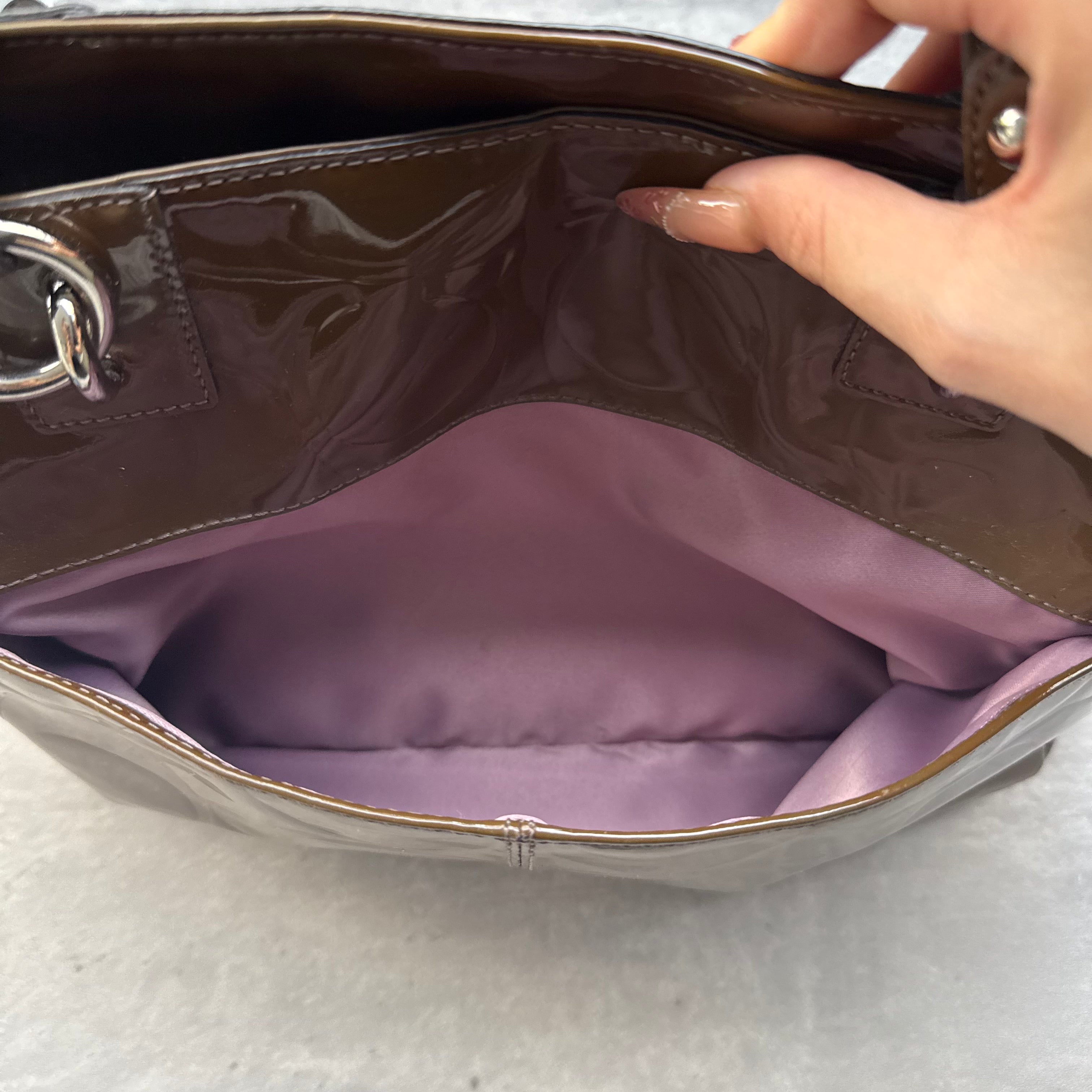 Coach Op Art Embossed Patent Leather Gallery Tote Bag Brown