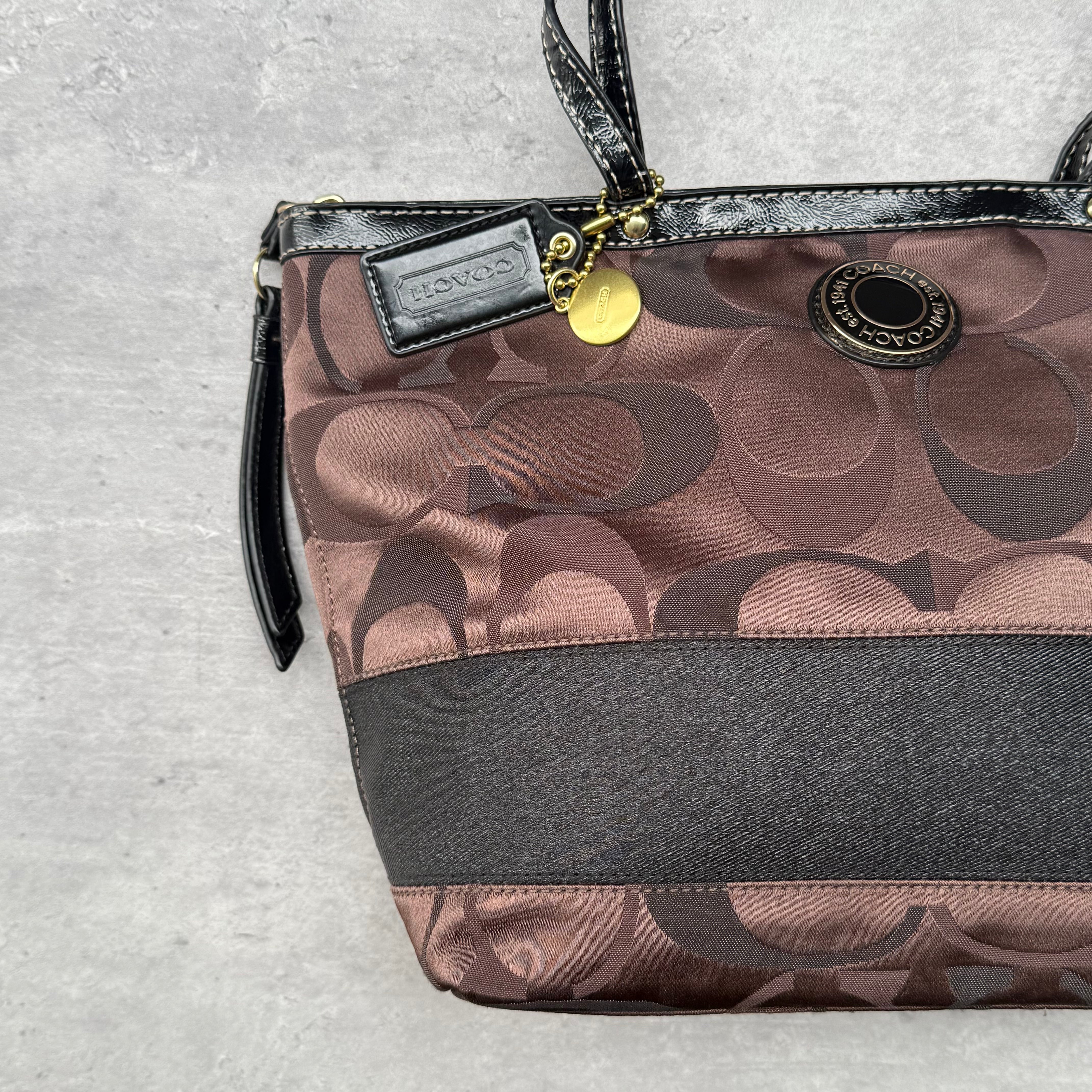 Coach Signature Stripe Tote Bag Brown