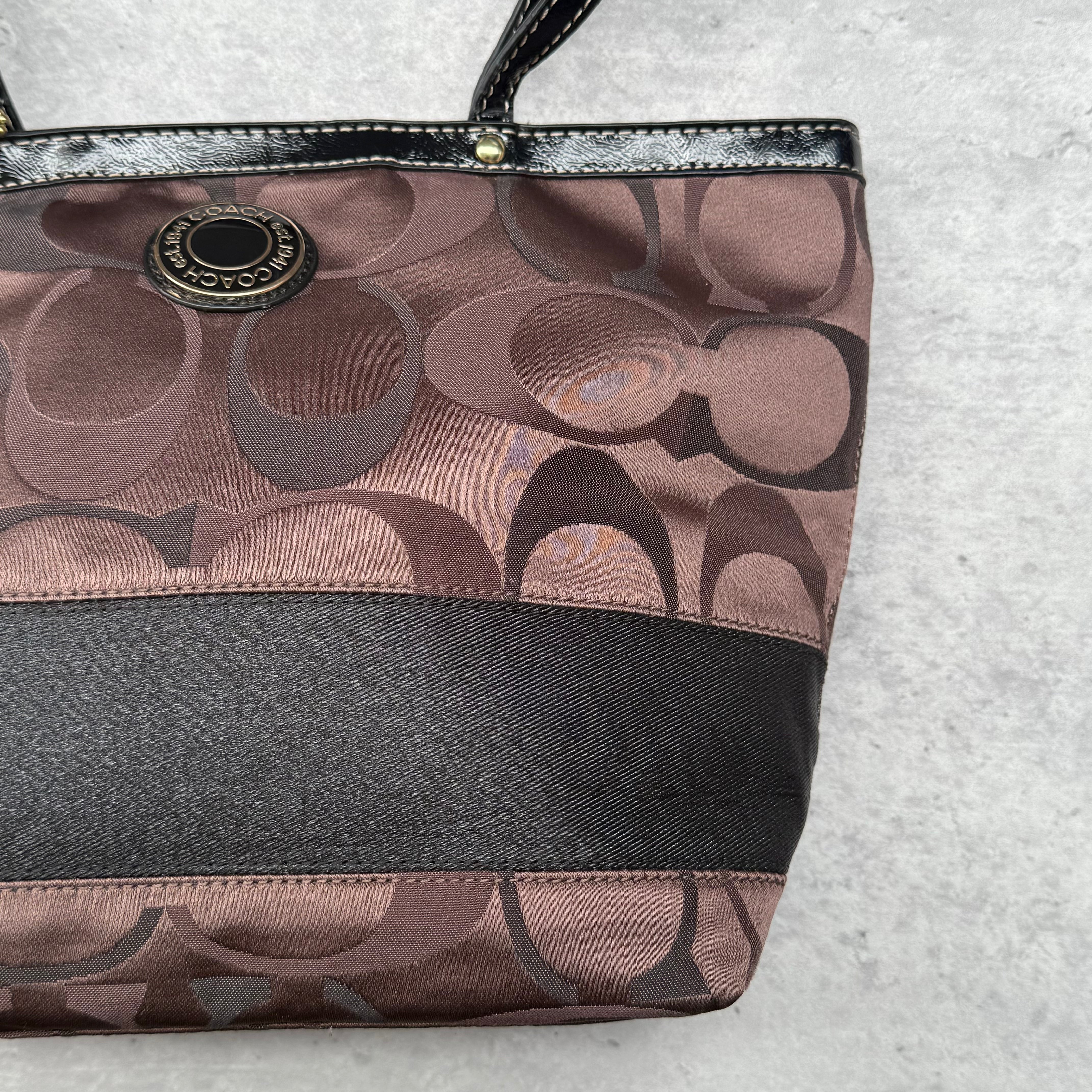 Coach Signature Stripe Tote Bag Brown