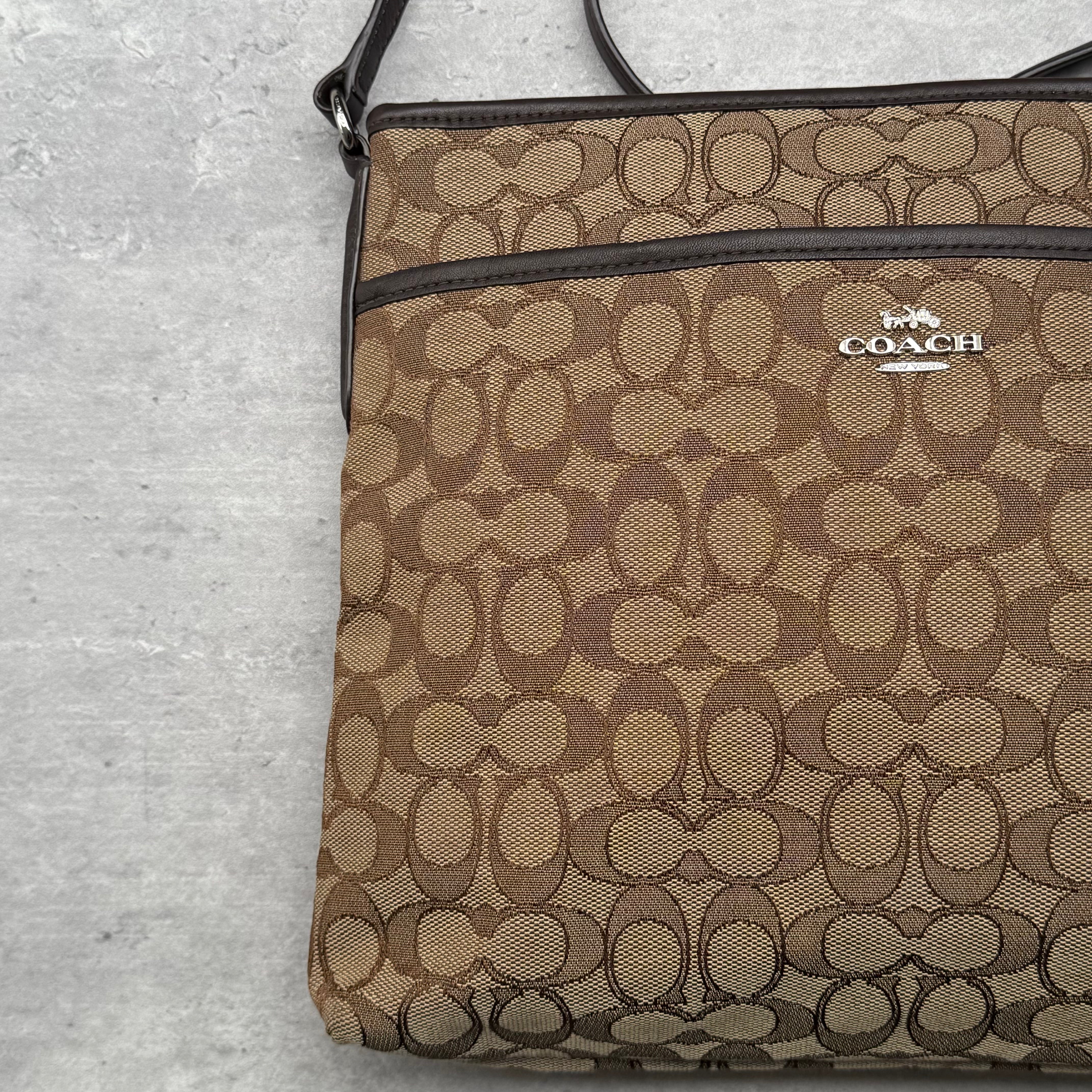 Coach Signature Canvas File Crossbody Bag Beige