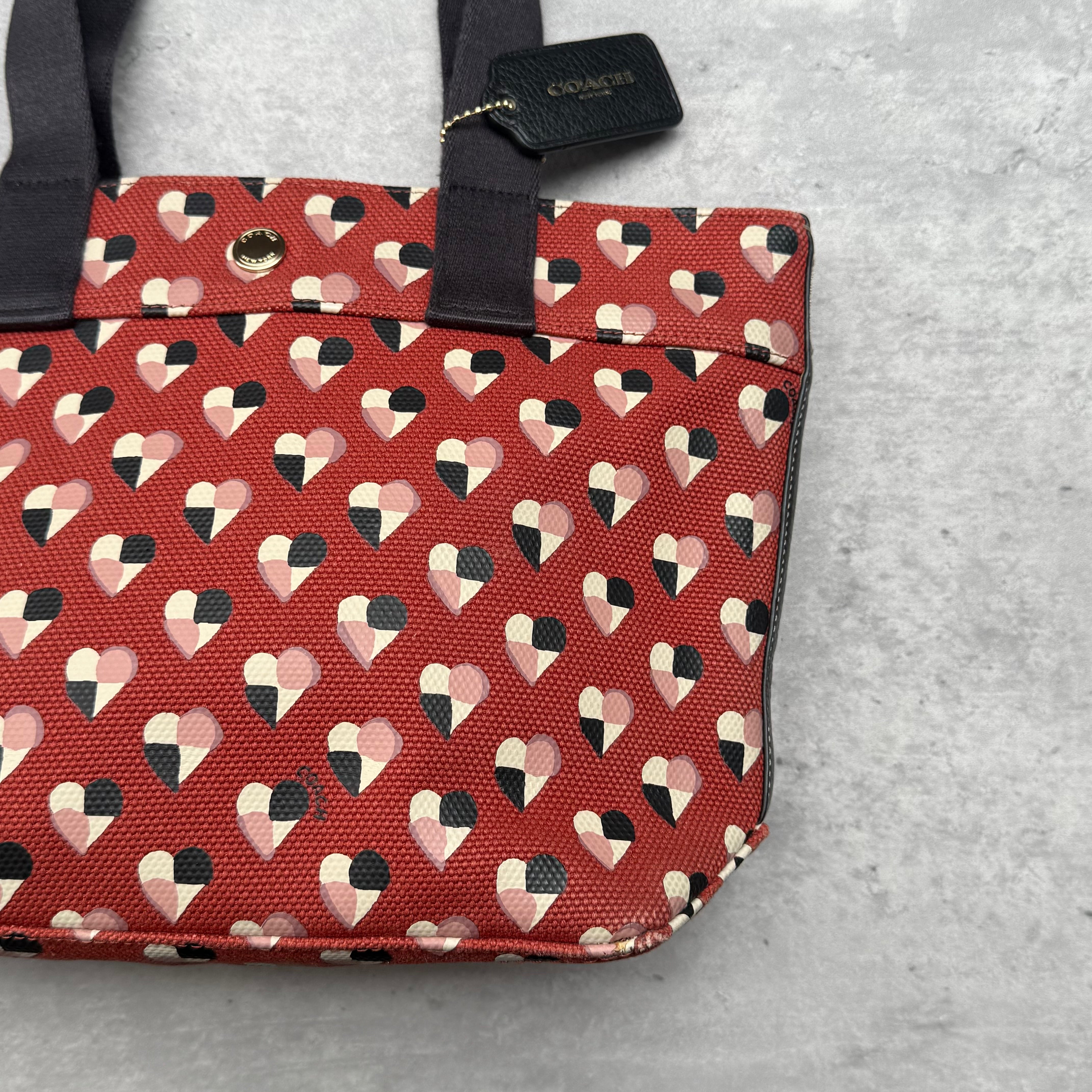 Coach Checkered Heart Print Tote Bag Multicolor