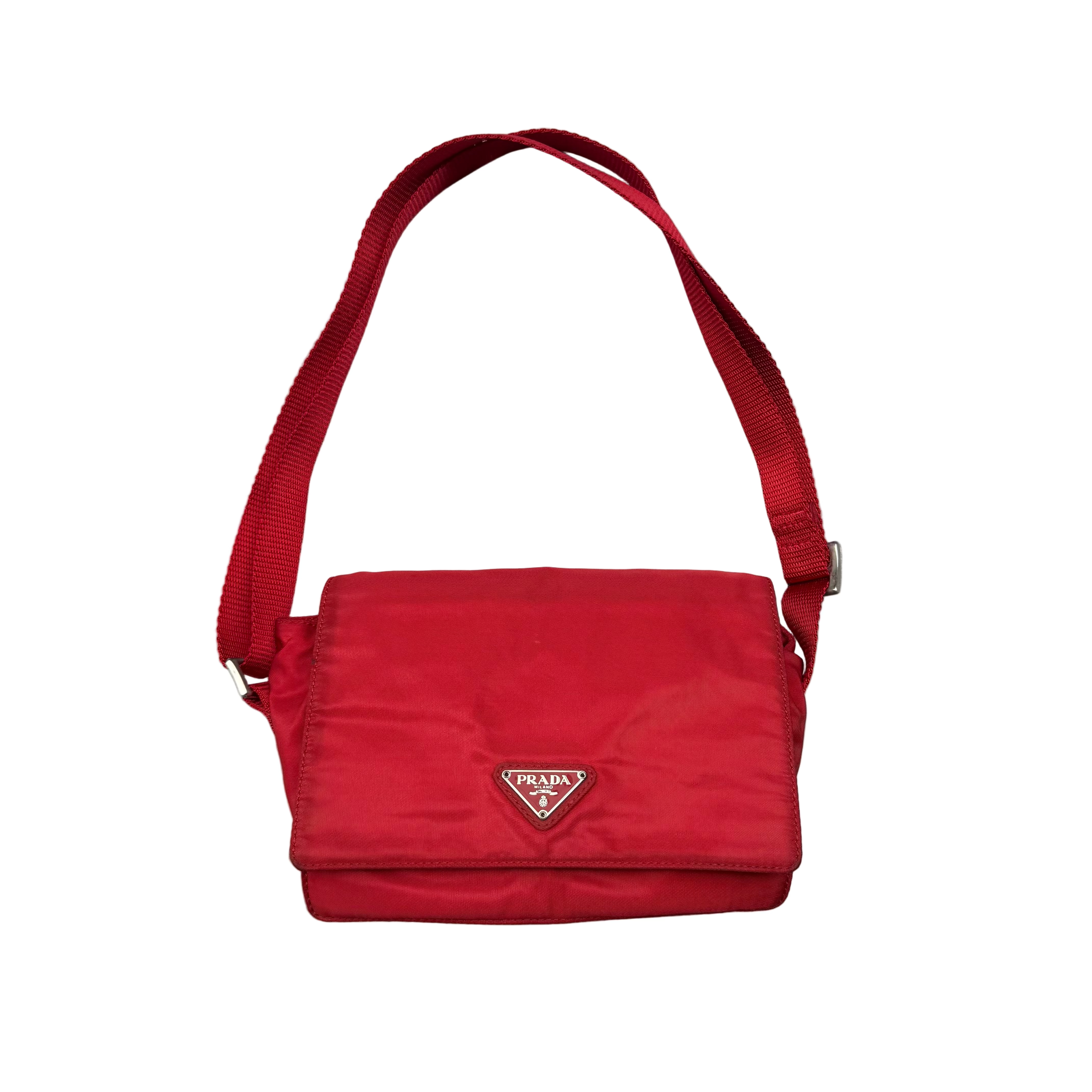 Prada Nylon Flap Messenger ShoulderBag Red