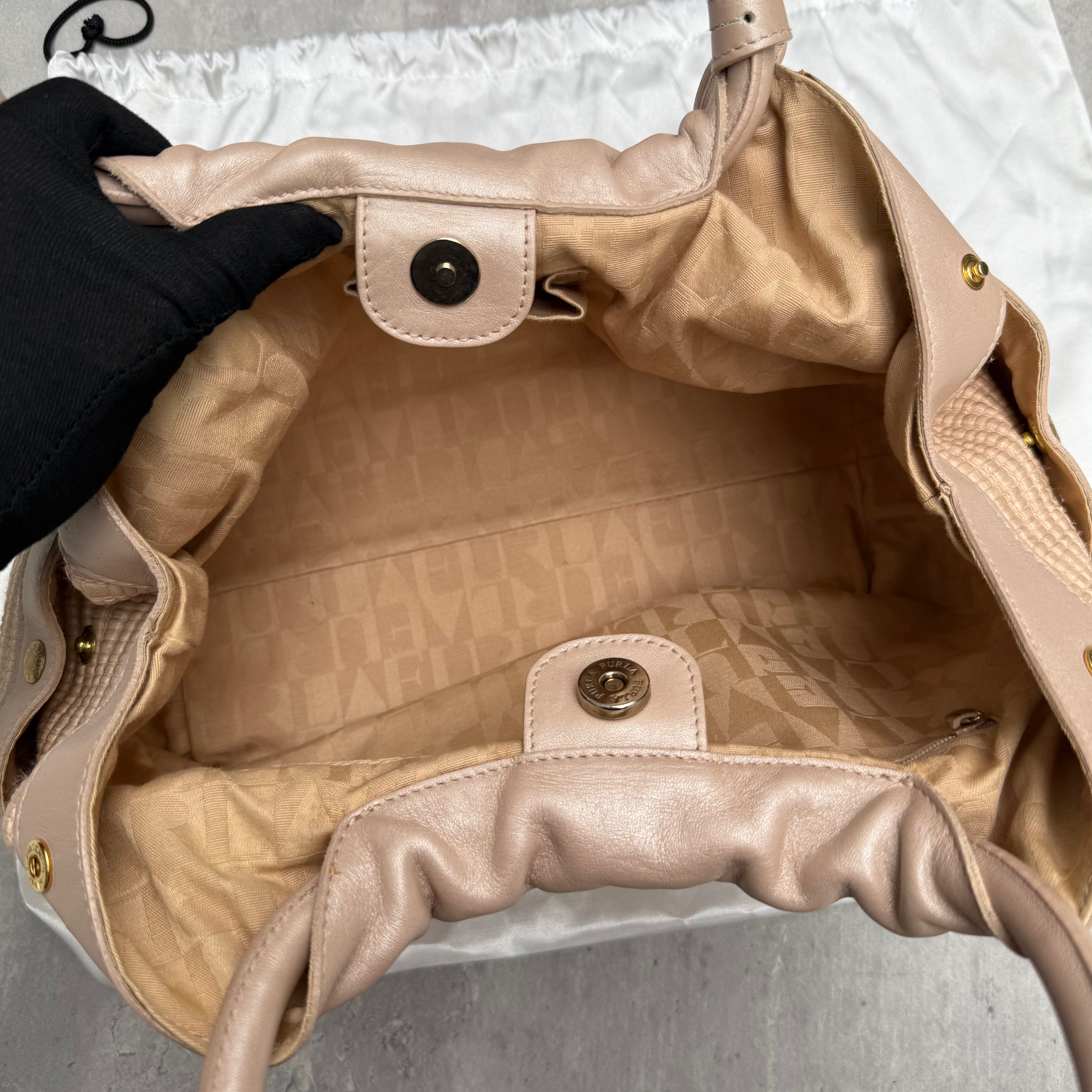 Furla Straw Tote Bag Rose Gold