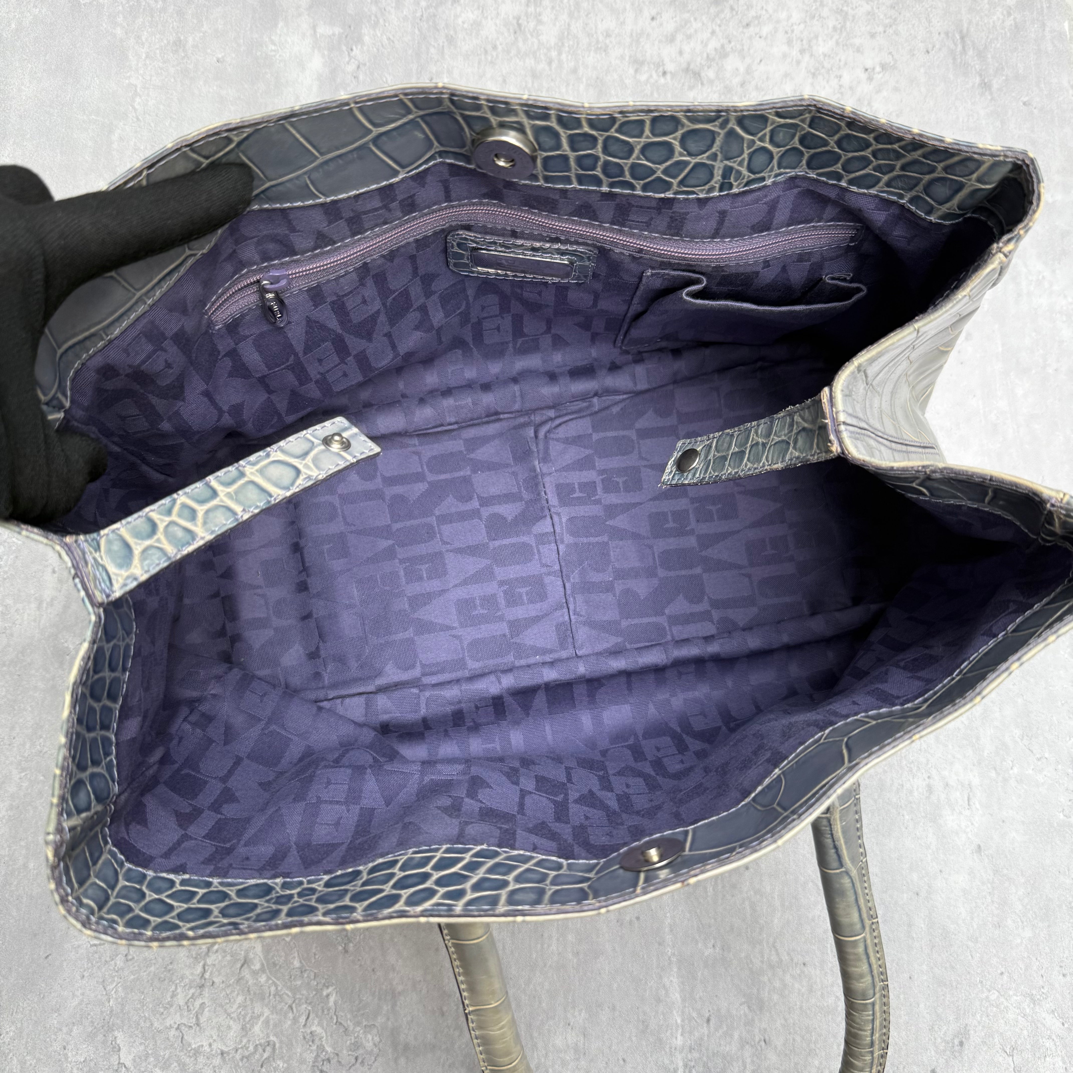 Furla Croc Embossed Leather Shoulder Tote Bag Sage Green