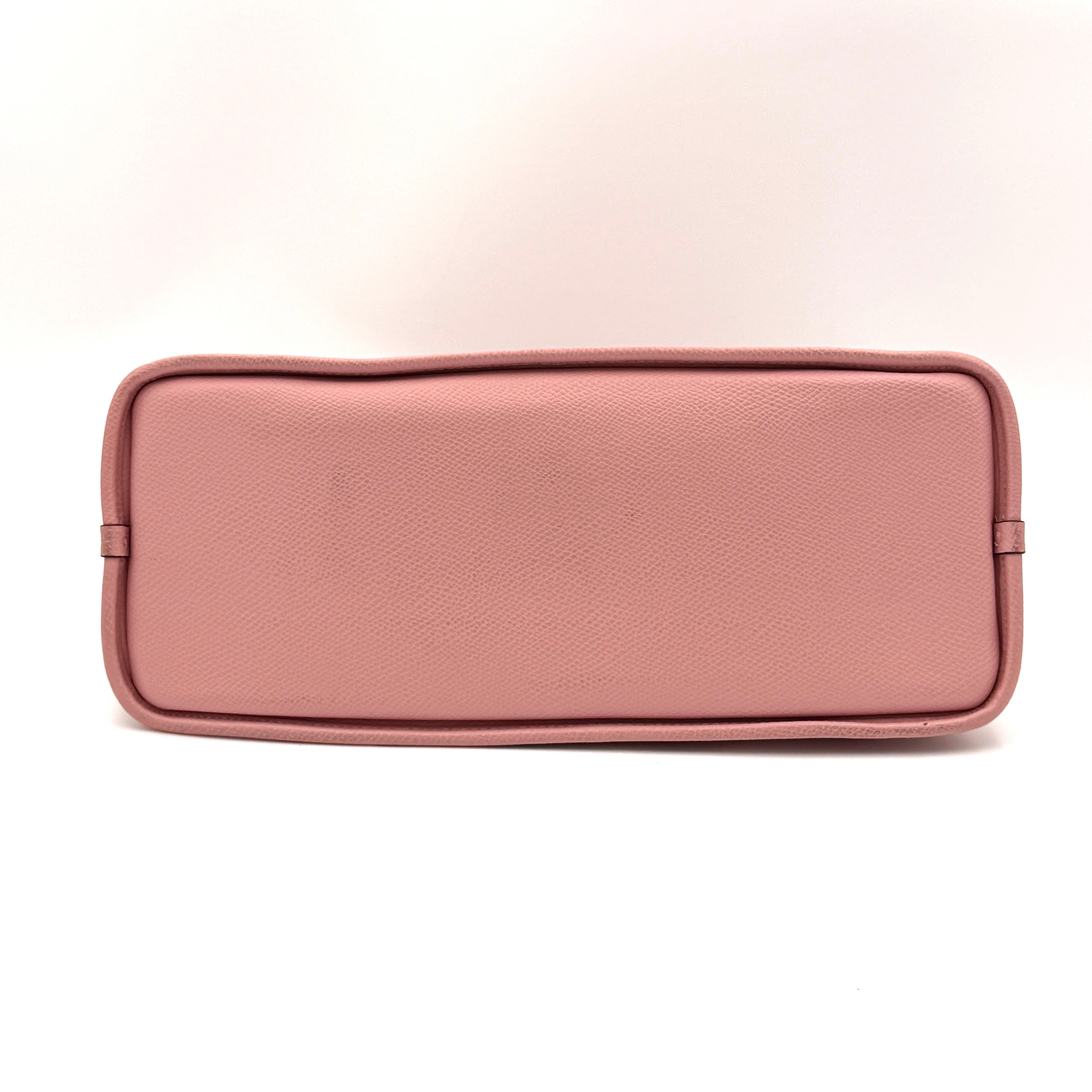 Coach Cora Domed Handbag in light pink leather with silver hardware, styled with double handles and detachable strap.