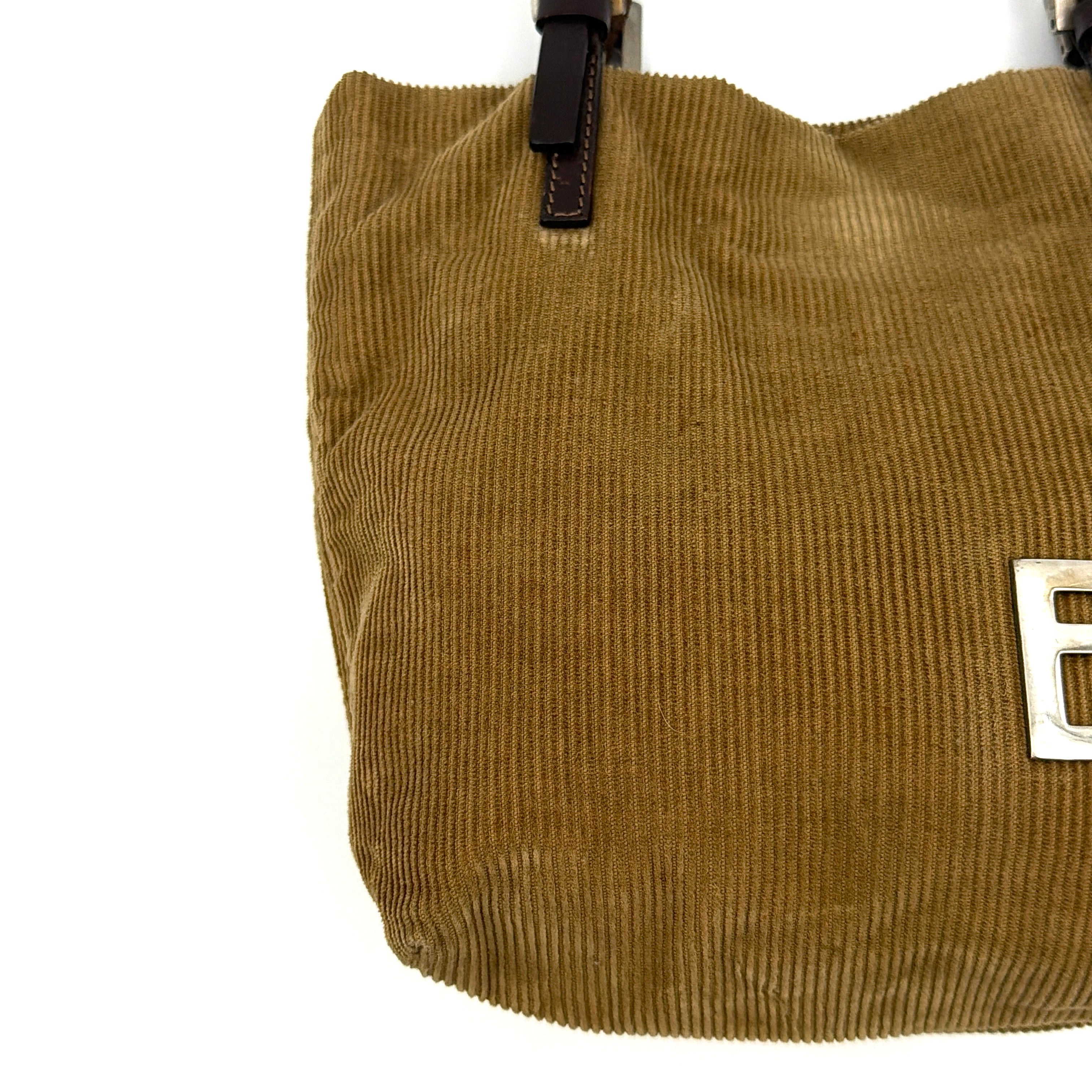 Fendi FF Logo Corduroy Mini Tote Bag Tan