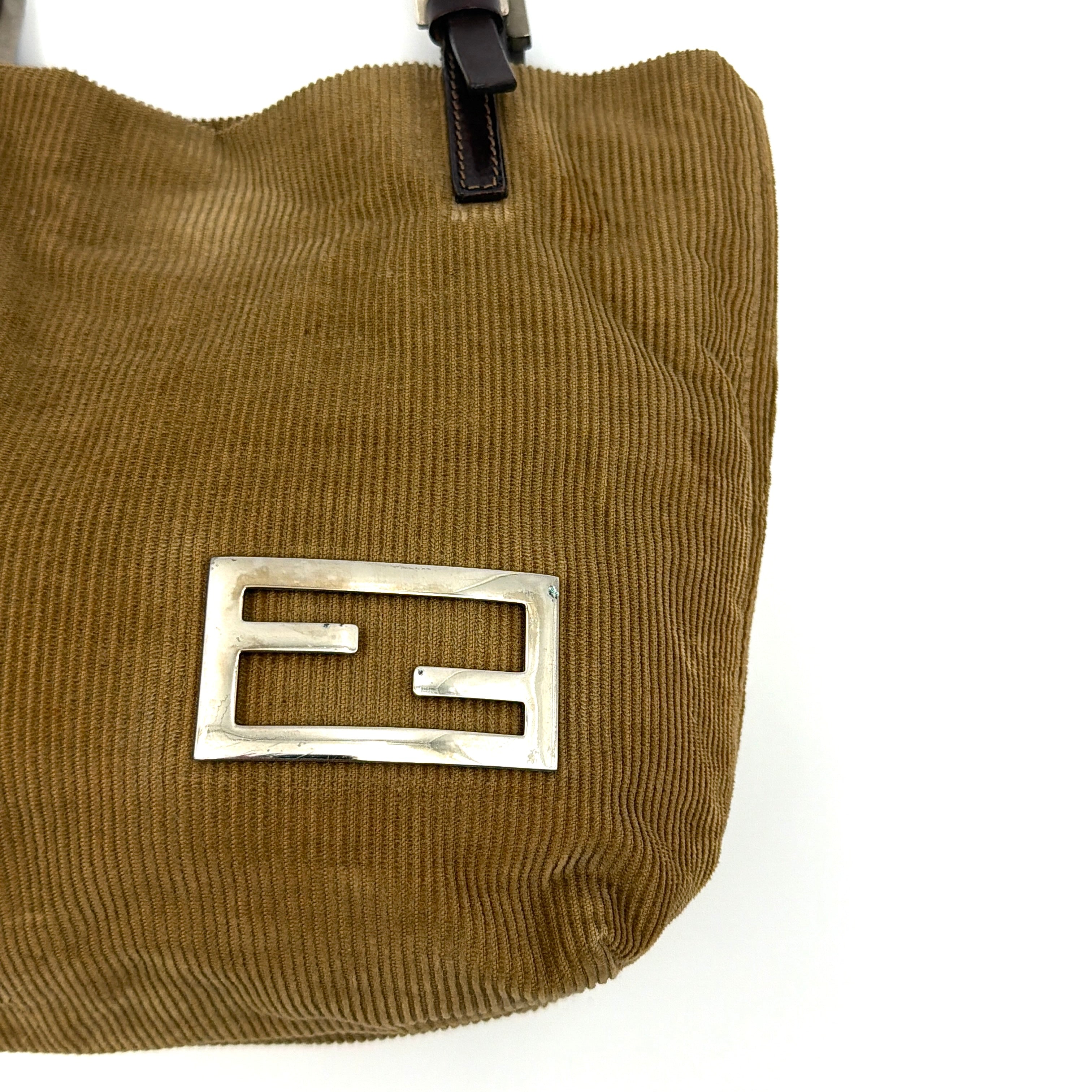 Fendi FF Logo Corduroy Mini Tote Bag Tan