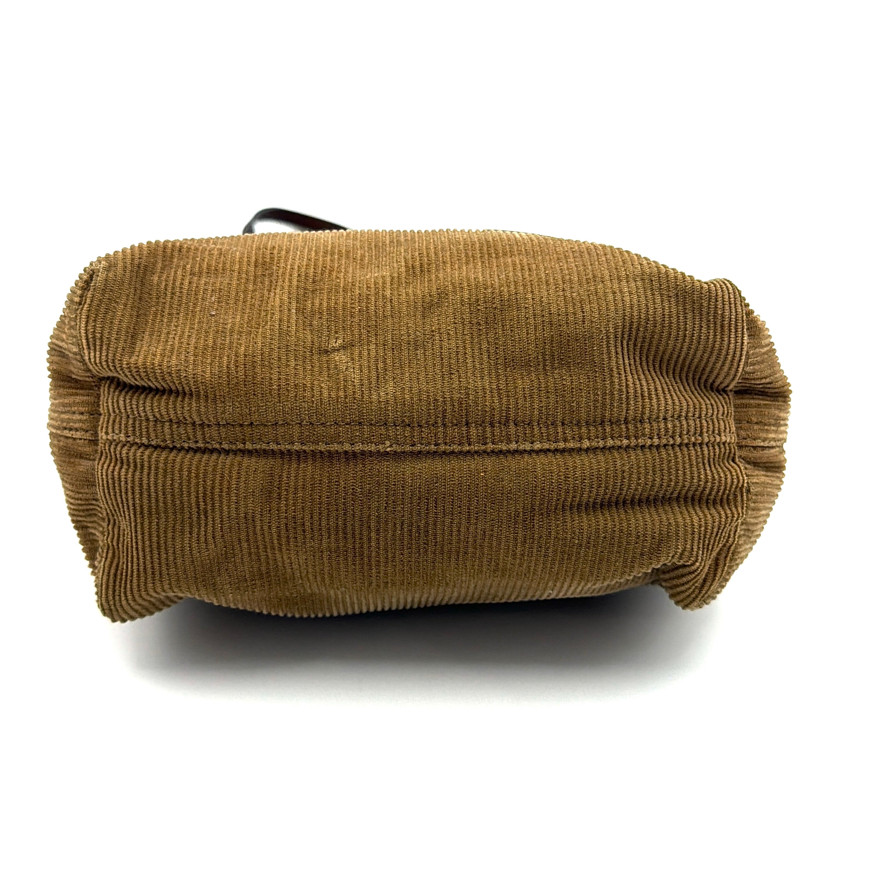 Fendi FF Logo Corduroy Mini Tote Bag Tan