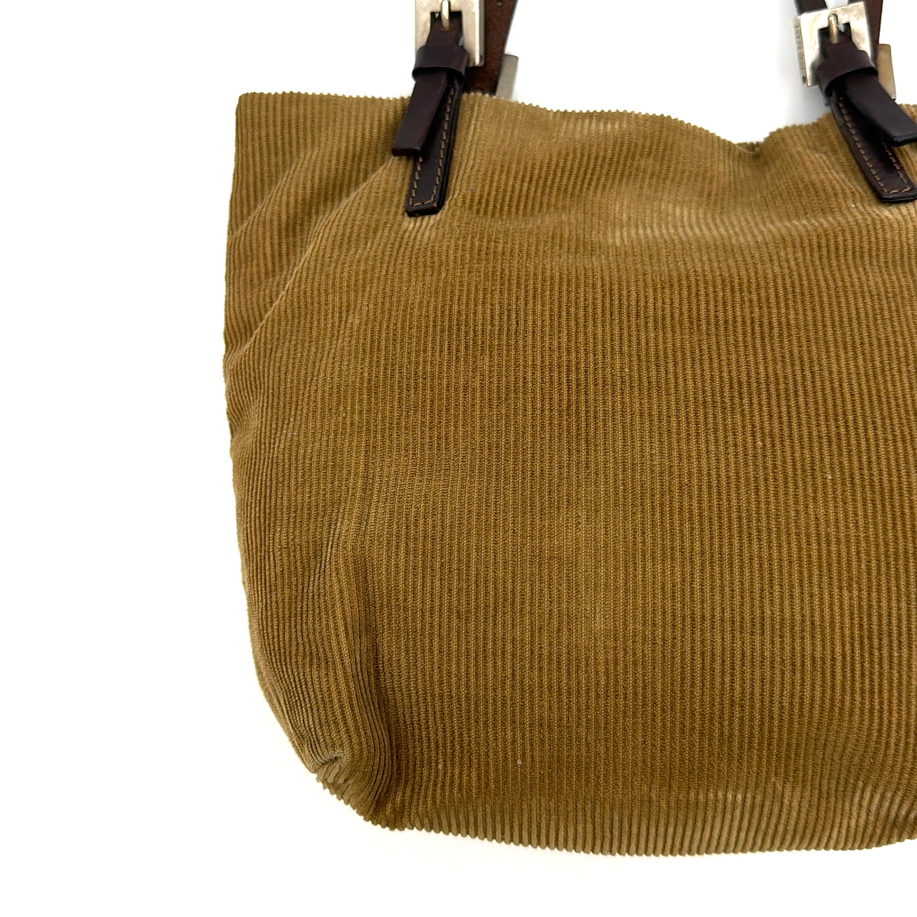 Fendi FF Logo Corduroy Mini Tote Bag Tan