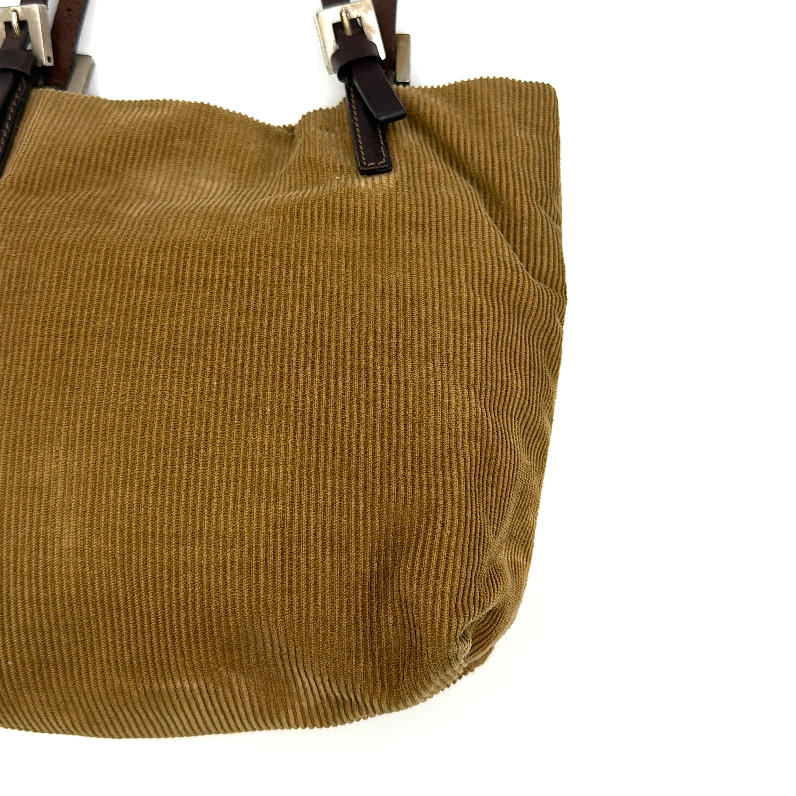 Fendi FF Logo Corduroy Mini Tote Bag Tan