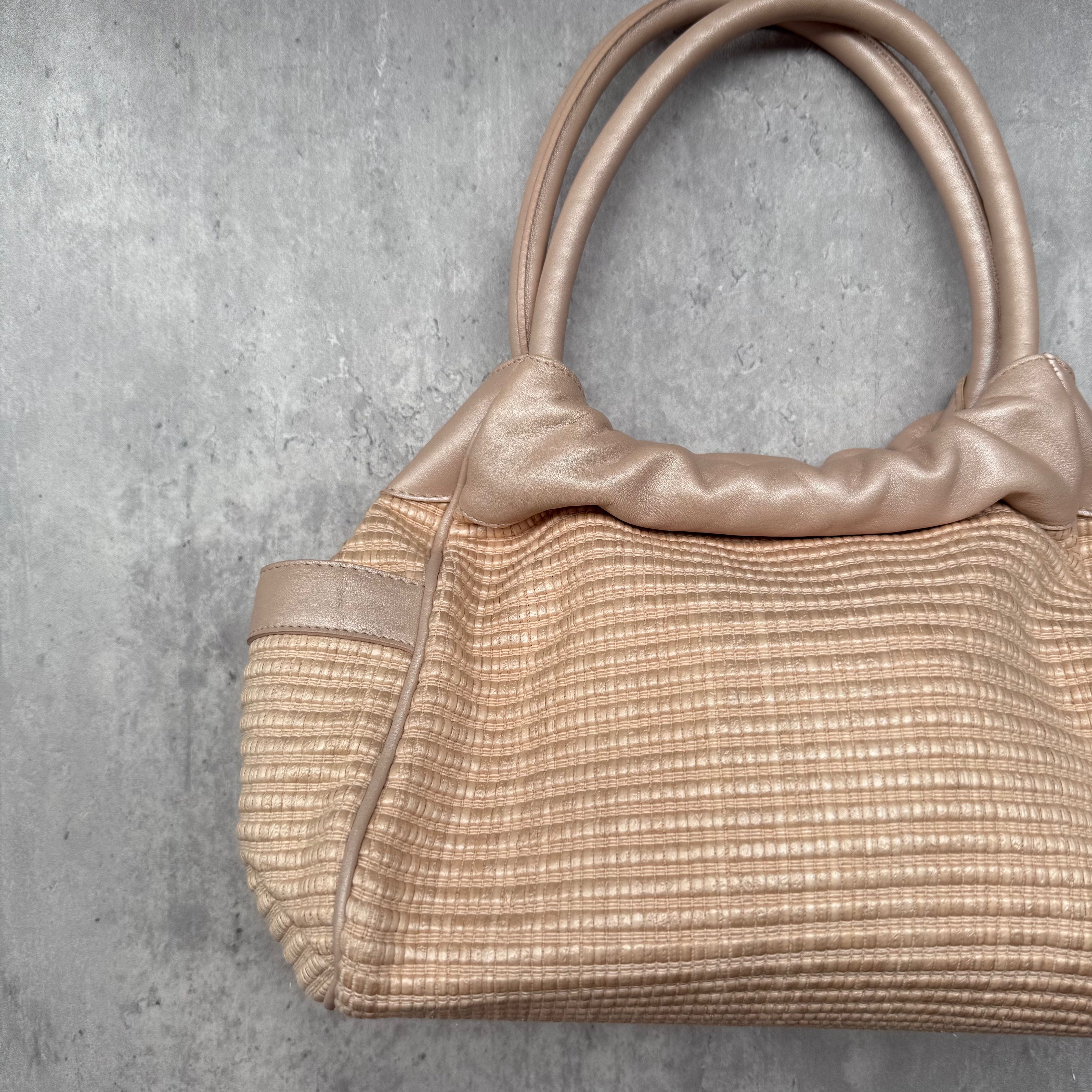 Furla Straw Tote Bag Rose Gold