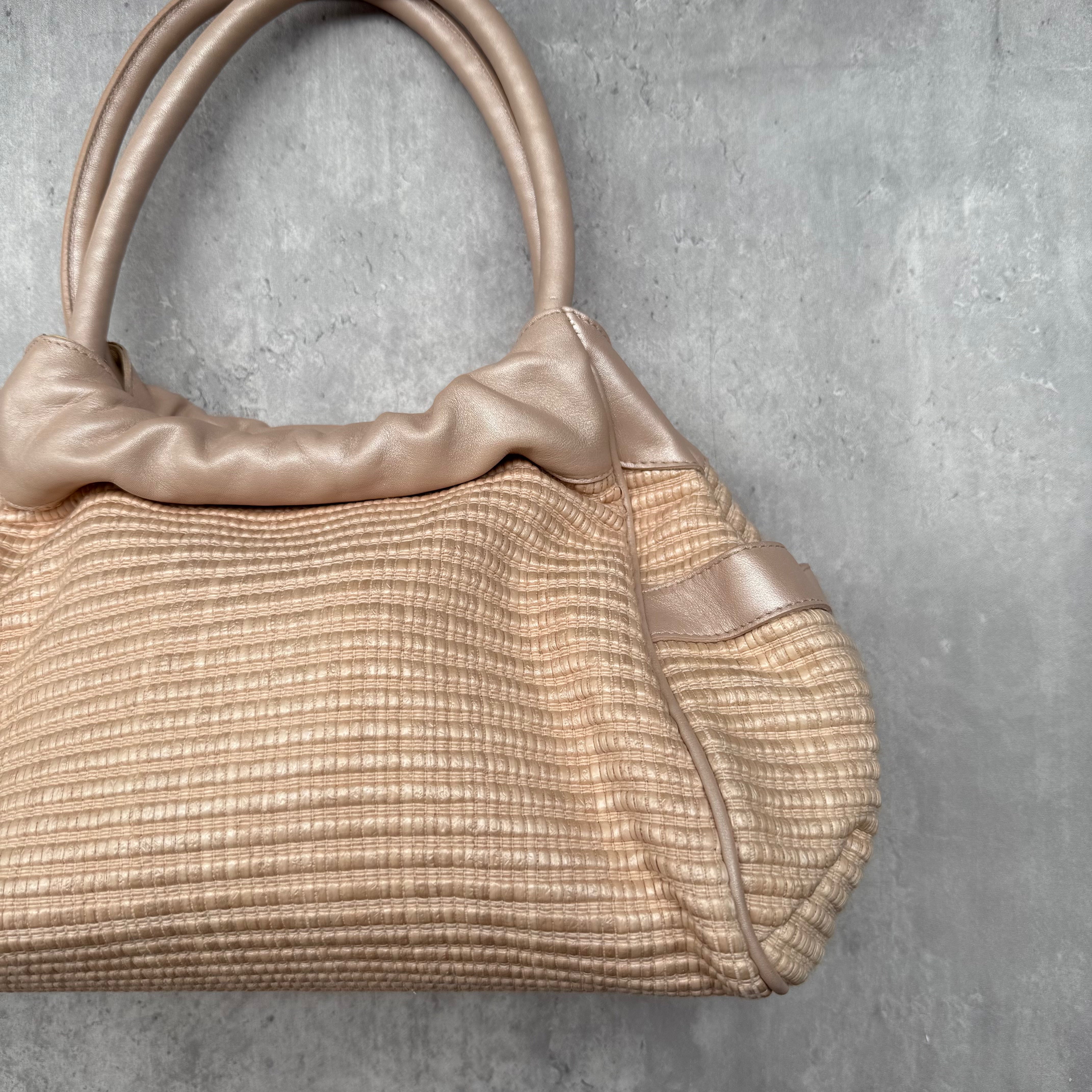 Furla Straw Tote Bag Rose Gold
