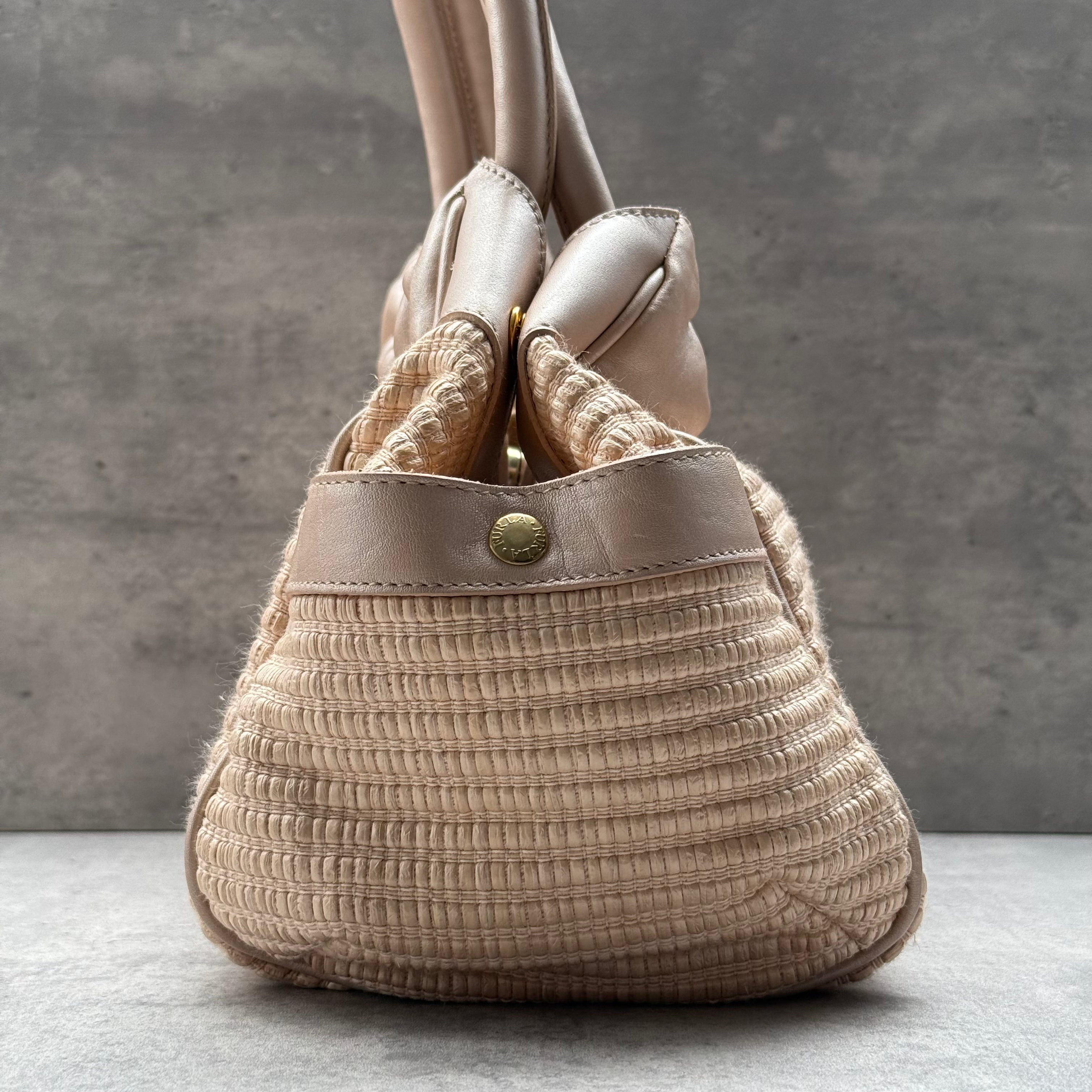 Furla Straw Tote Bag Rose Gold