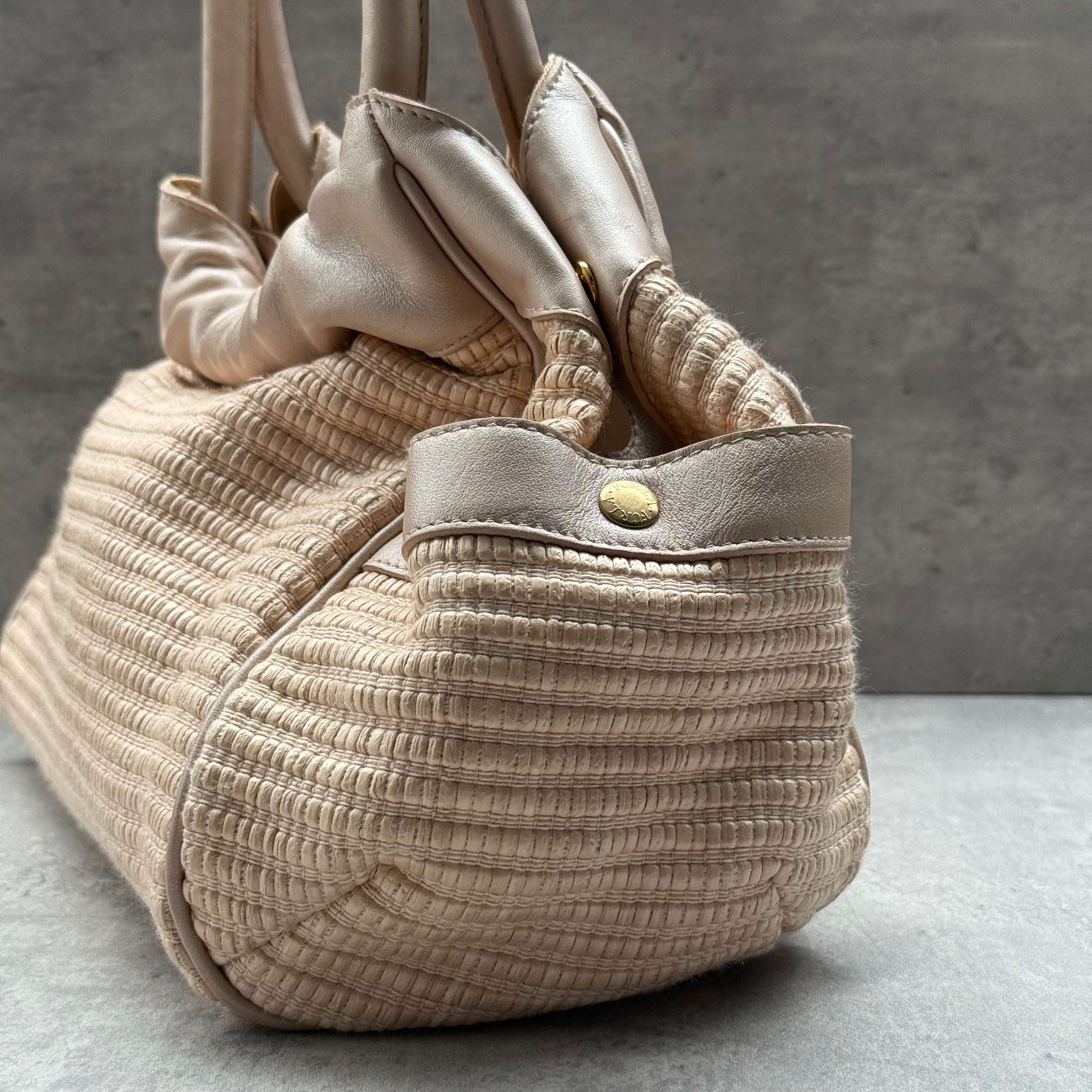Furla Straw Tote Bag Rose Gold