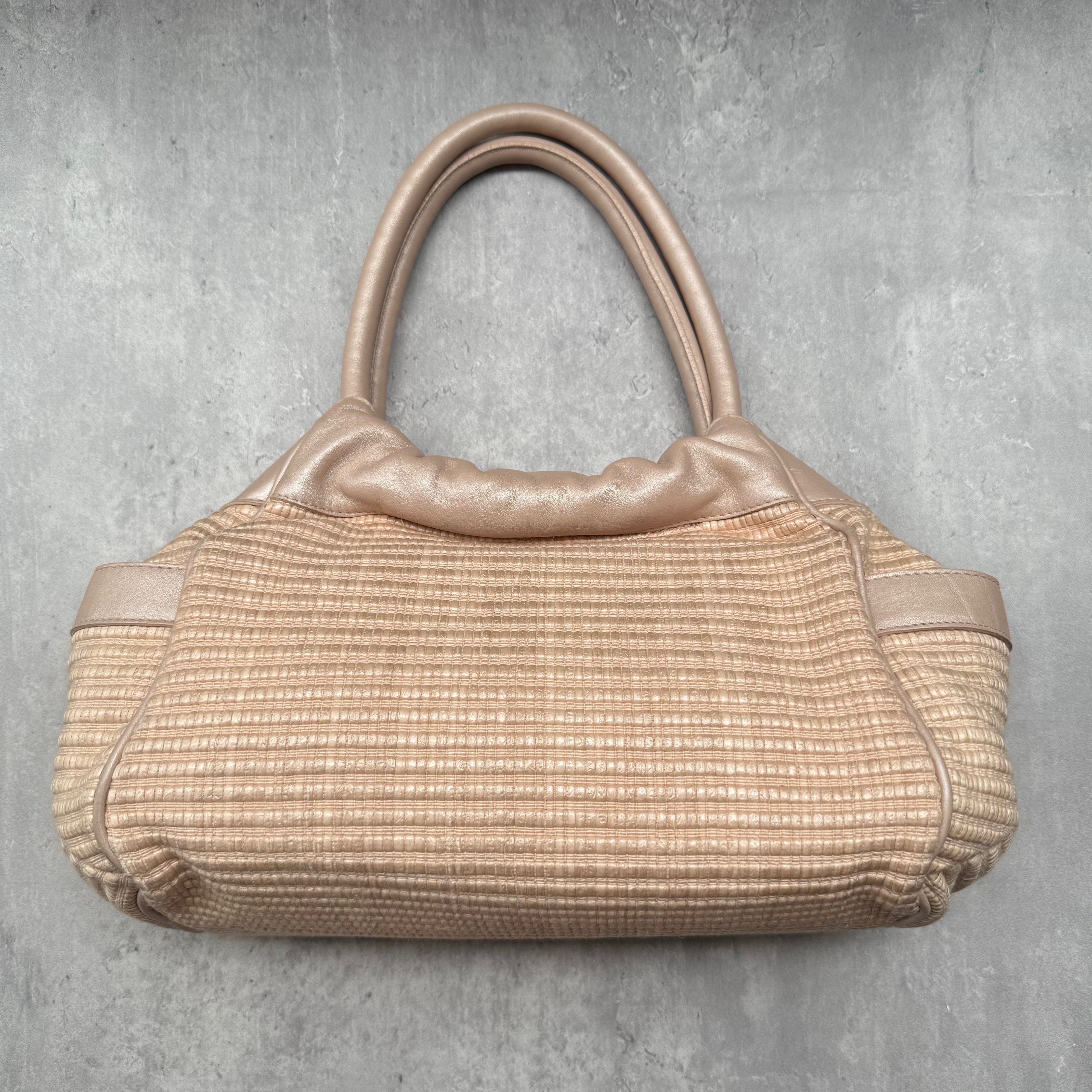Furla Straw Tote Bag Rose Gold